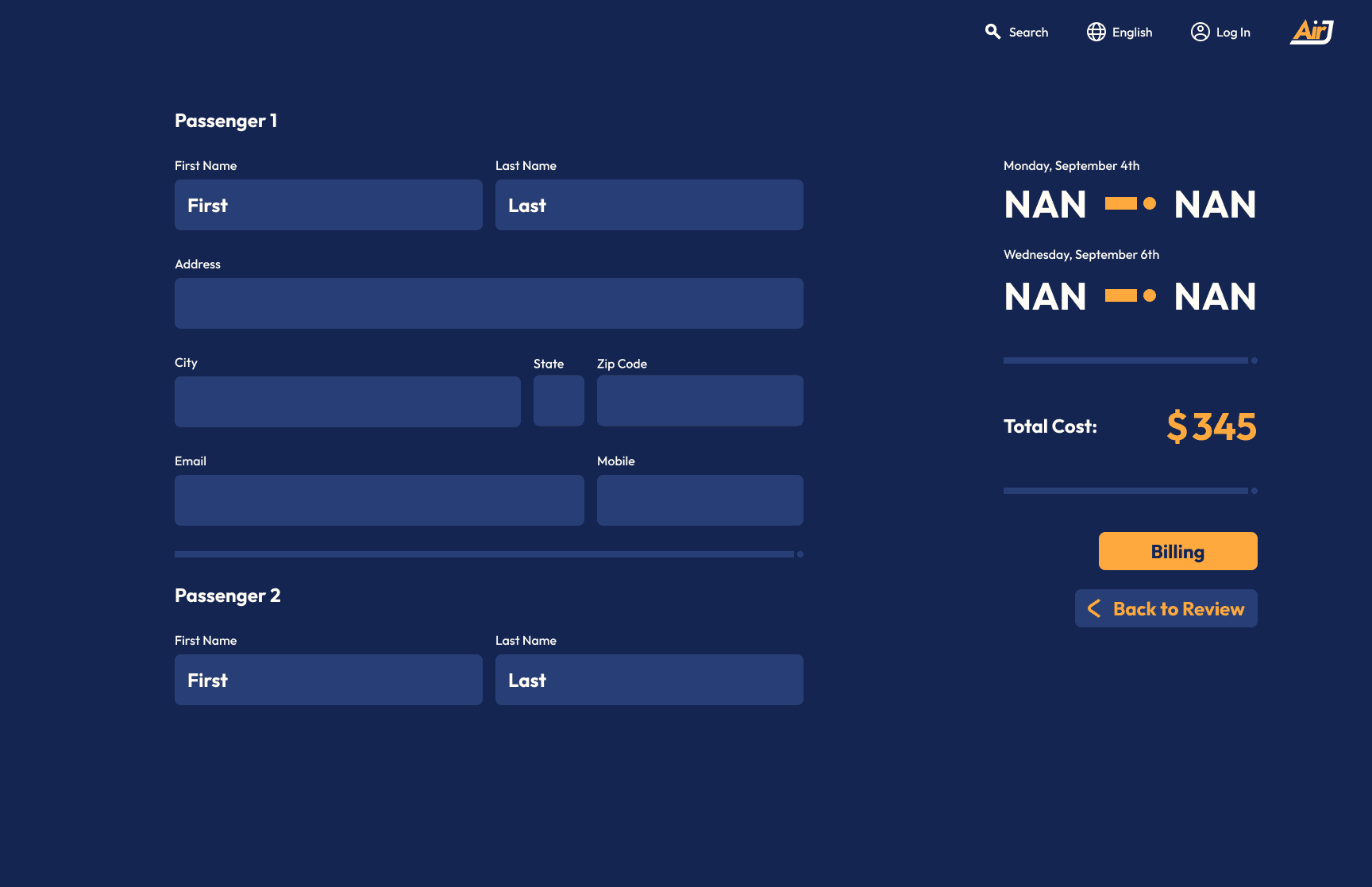 Final design of the passenger information page.