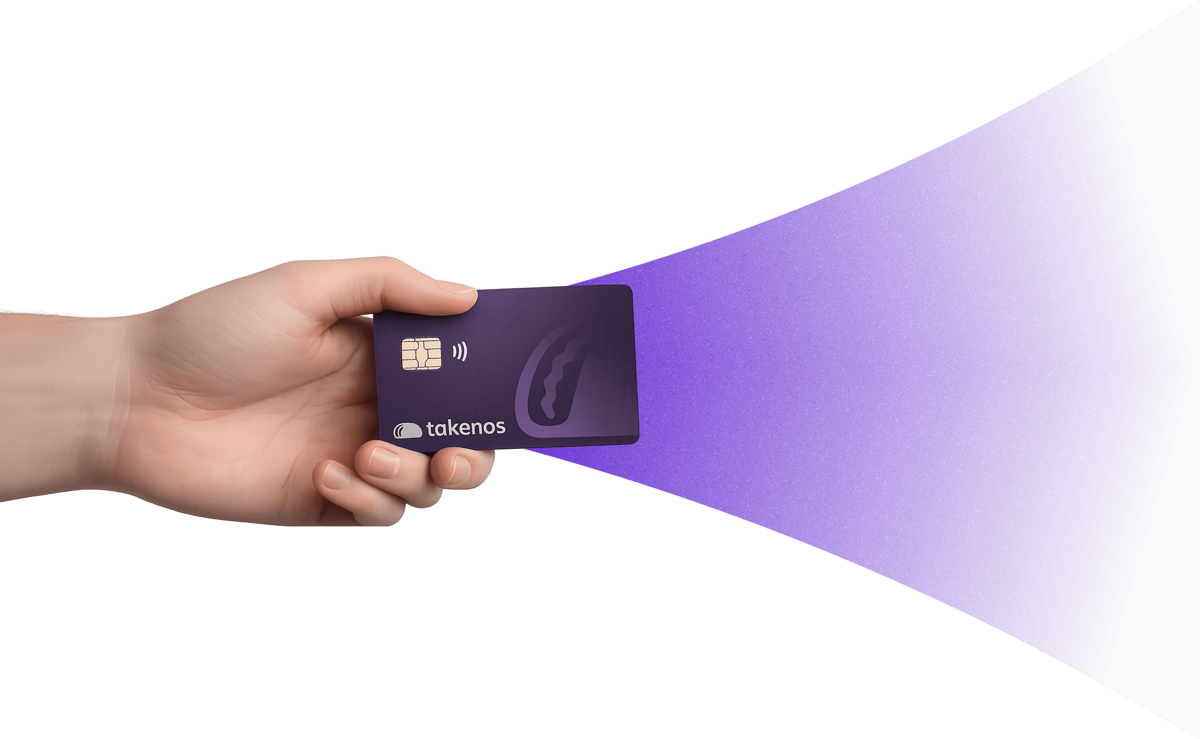 Una mano con la tarjeta de Takenos para compras internacionales desde Bolivia