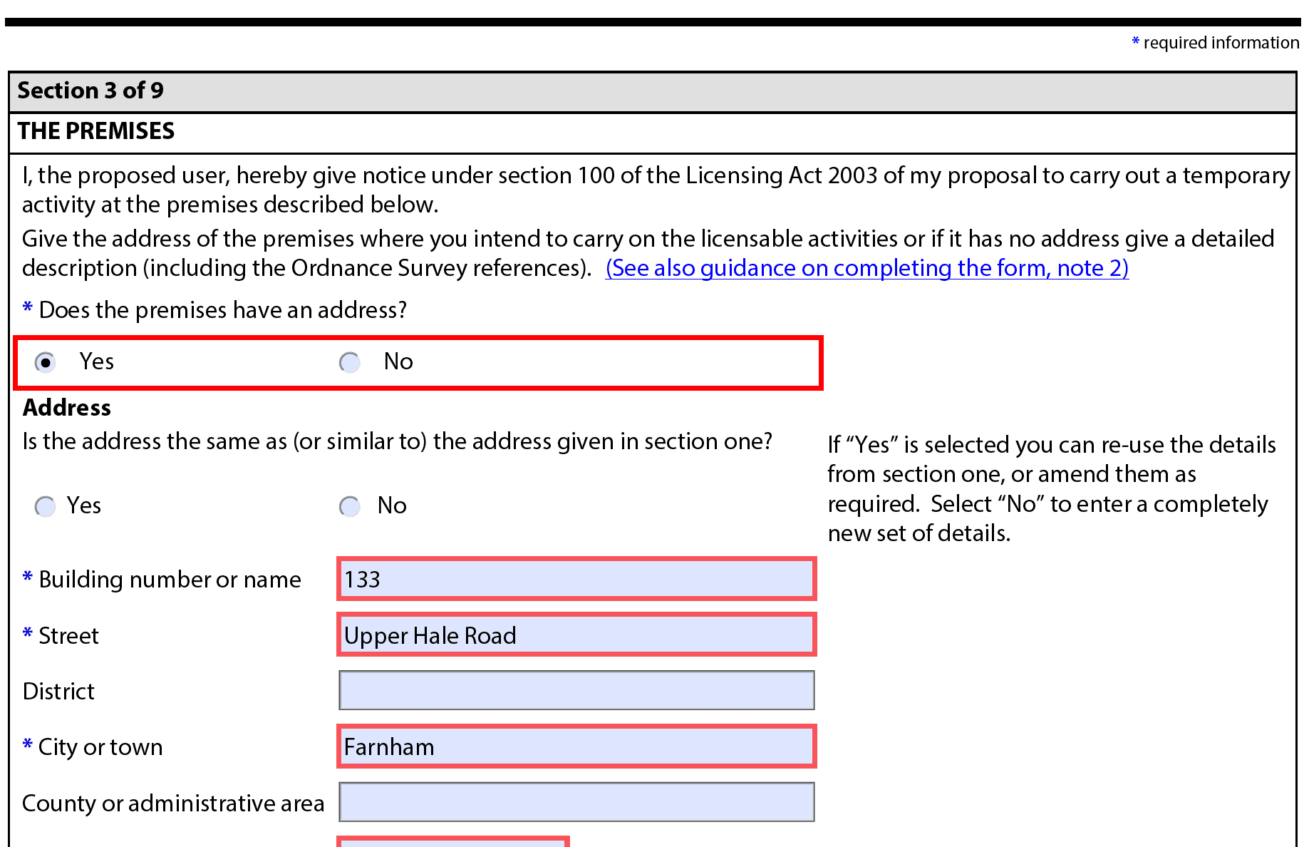 Online licence application form supported and pre-filled using Barnab’s tools.