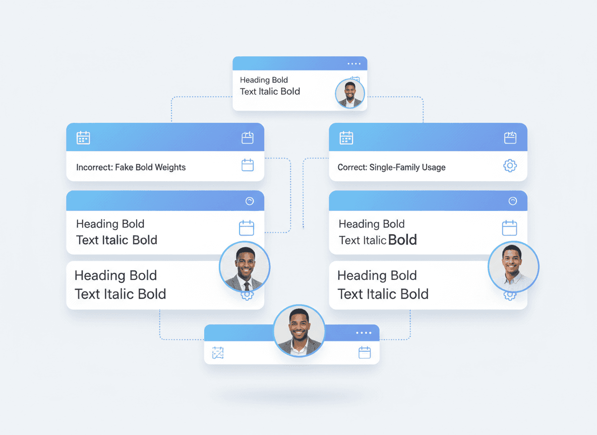 Incorrect font-face implementation creating false font weights and inconsistent website typography