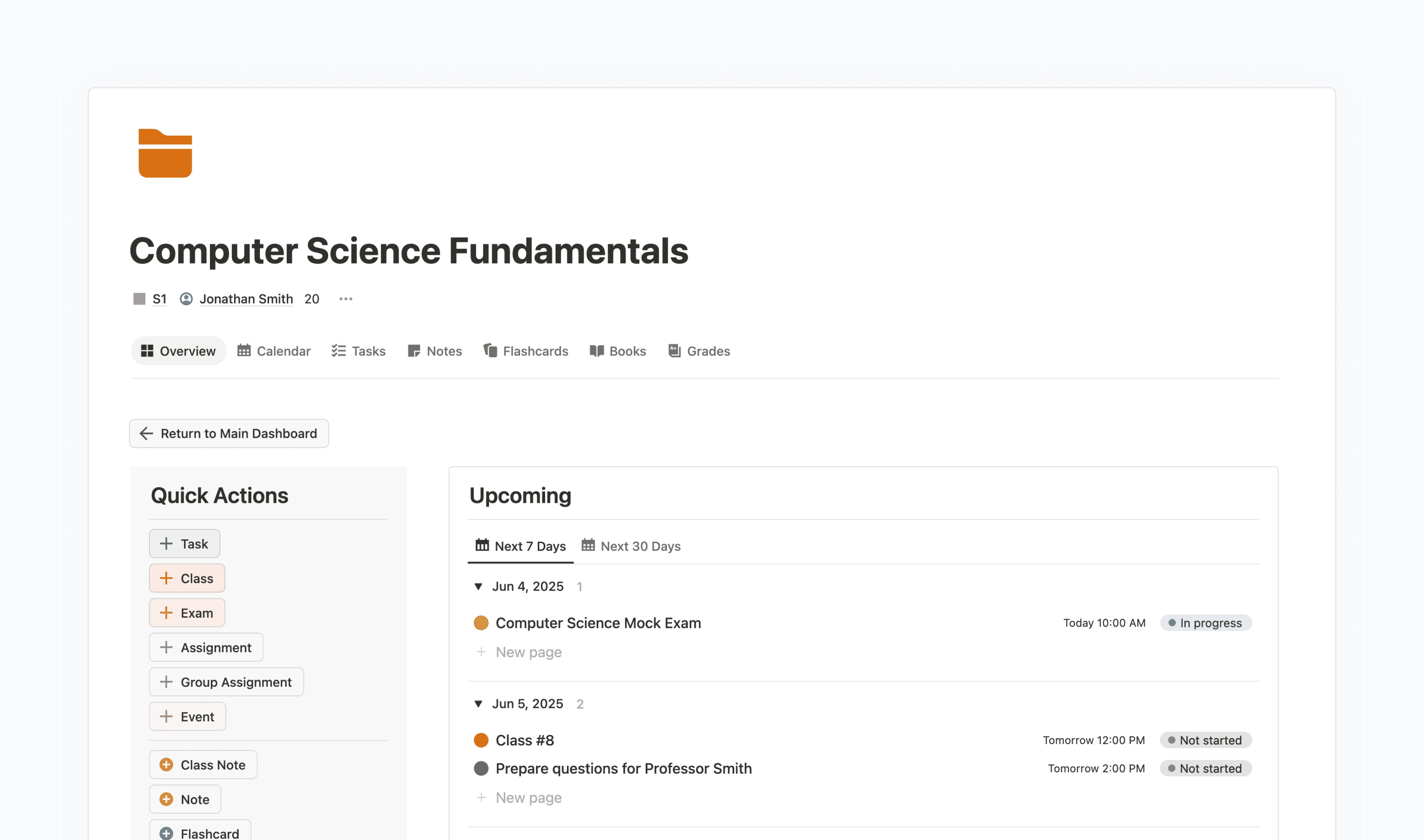 A course page inside the Student Smart Dashboard