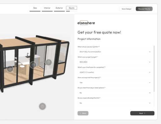 Form submission to easily collect customer and project details in the 3d tiny house configurator