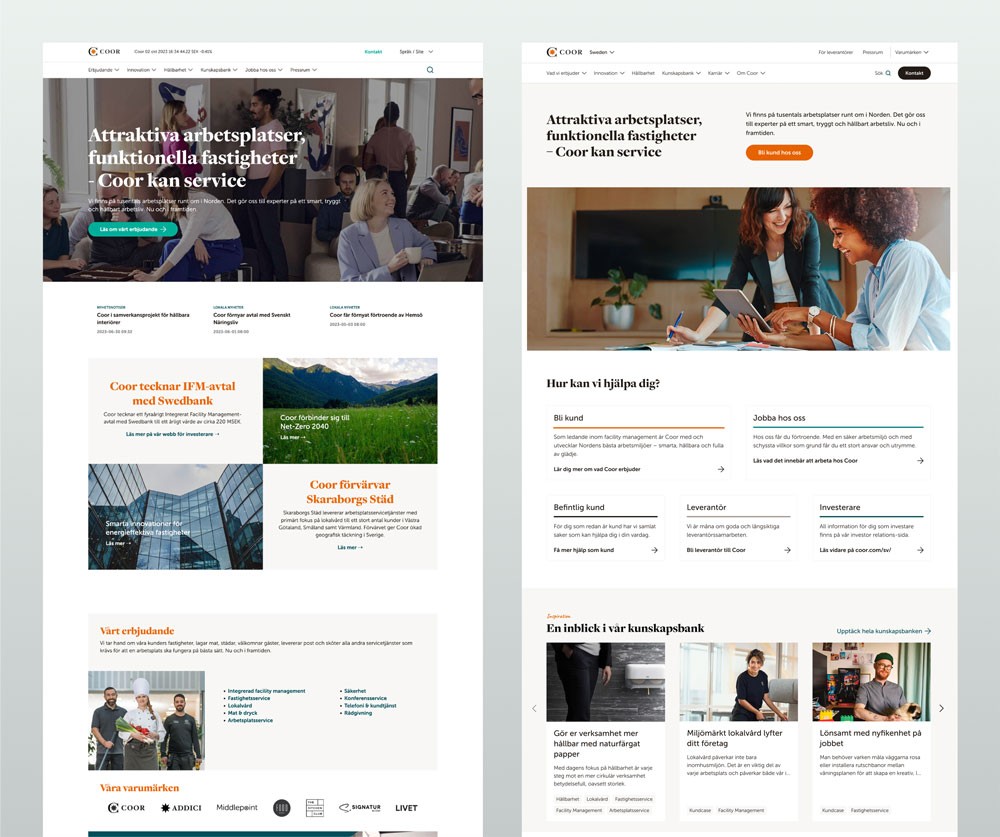 Before and after on Coor's start page.