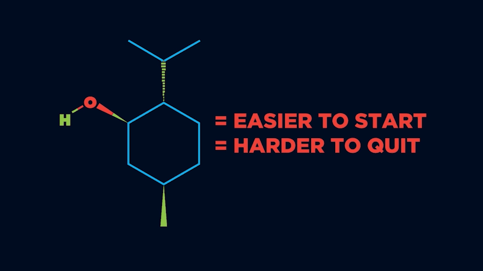 Chemical structure illustration with text easier to start harder to quit highlighting addiction risks