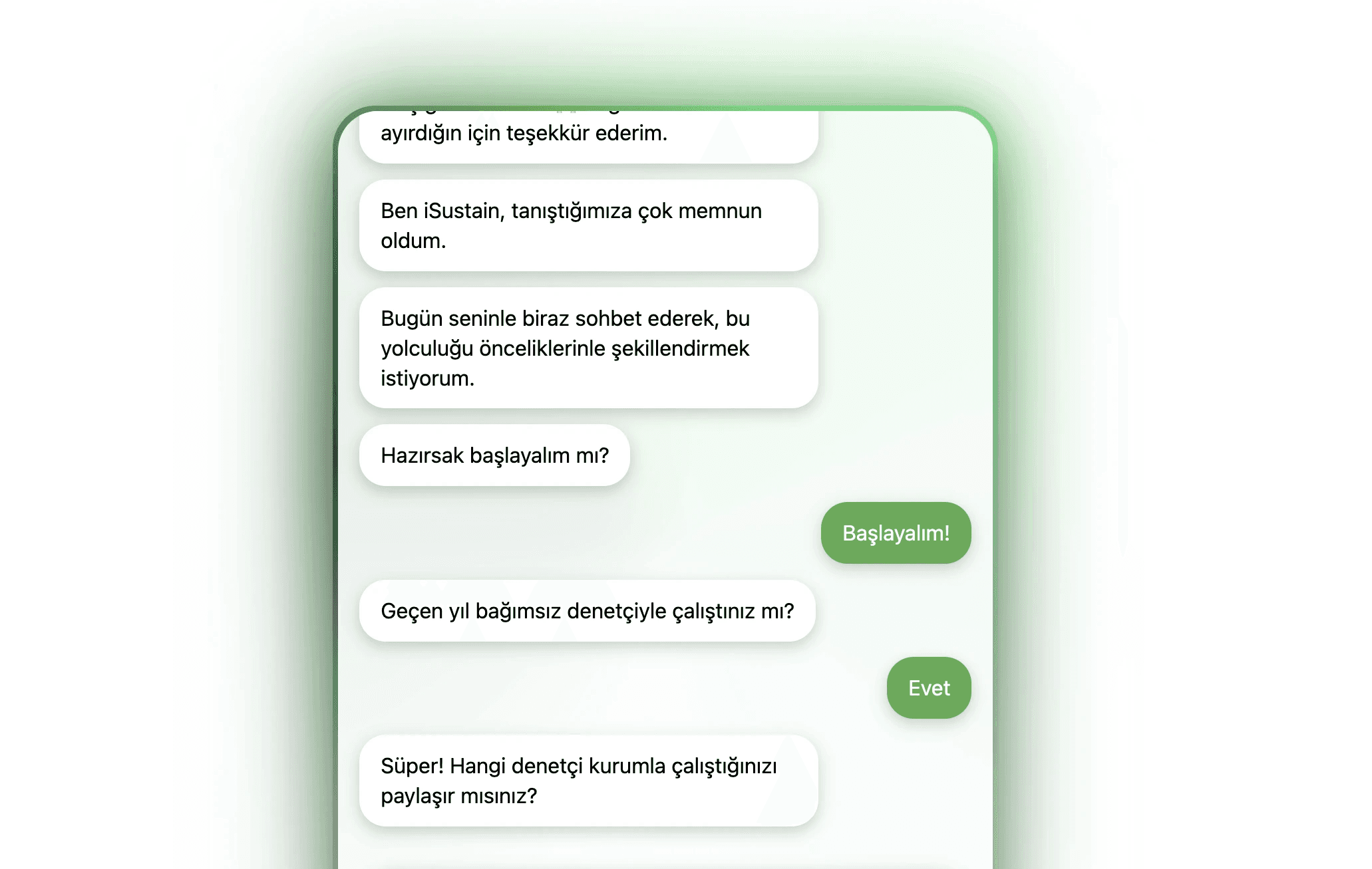ESG scorecard interface with 80% rating and green progress bar, labeled “Run AI”