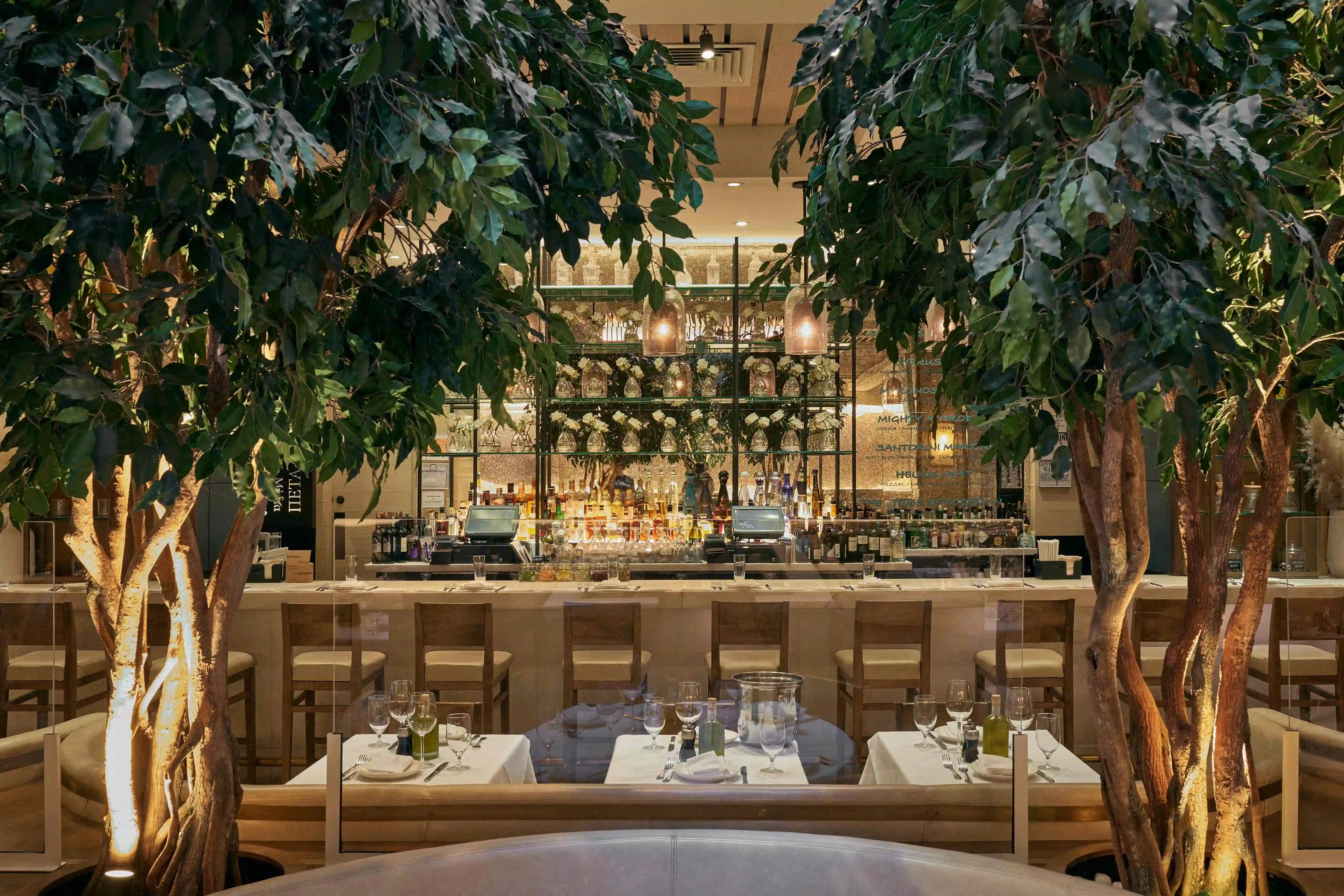 A beautifully designed indoor space featuring lush greenery and elegant decor, creating a serene atmosphere.