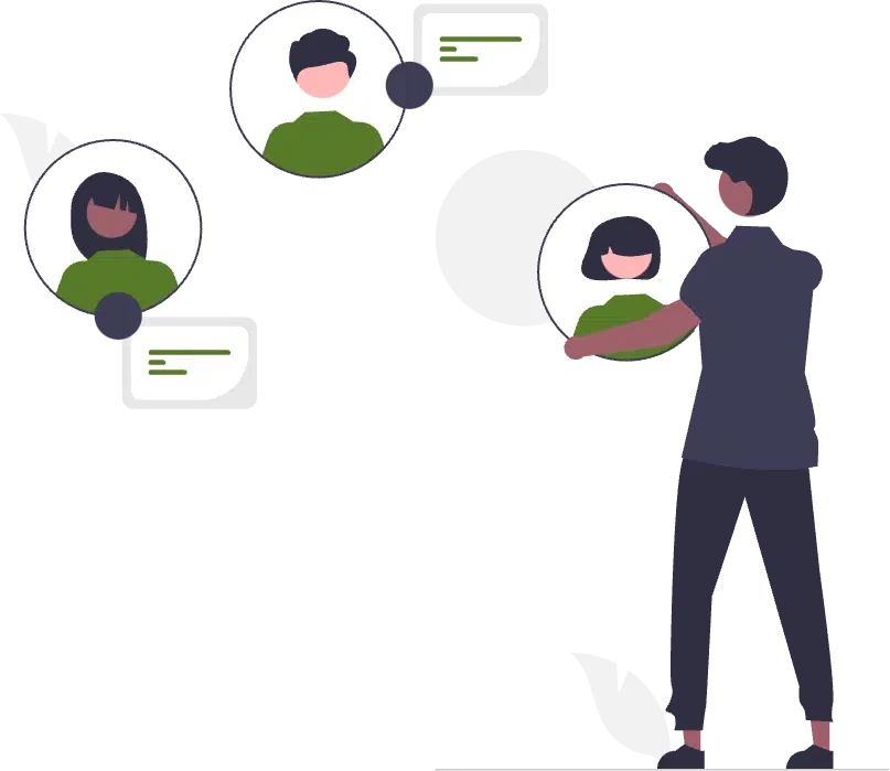 An illustration of multiple individuals connected through a web of lines and dots, symbolising collaboration and integration. The image highlights CoachingArea's holistic approach as a platform that unites diverse tools and user groups, fostering seamless interaction and connectivity.
