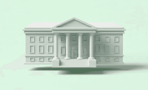 A 3D rendering of a claymorphic courthouse