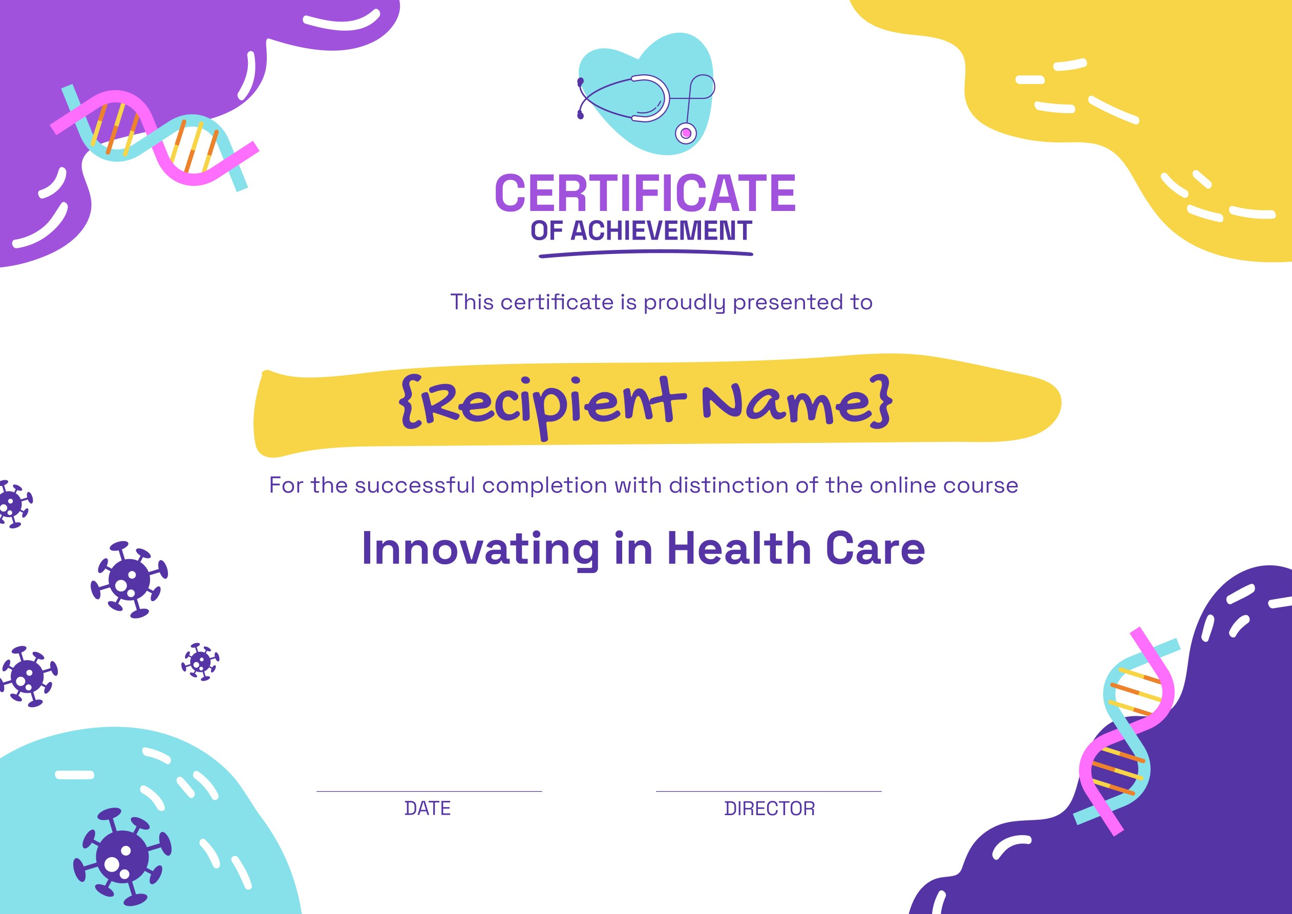 Wauld - Vibrant and lively healthcare course completion certificate template