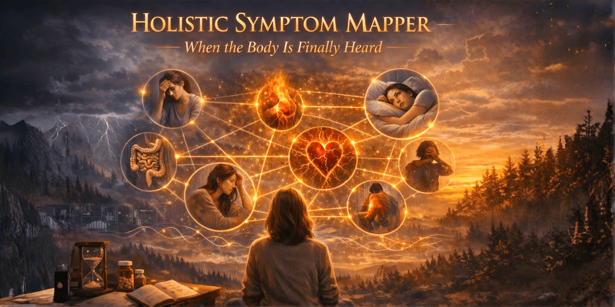 Visual depiction of the Holistic Symptom Mapper, emphasizing the interconnectedness of physical and emotional health for holistic healing