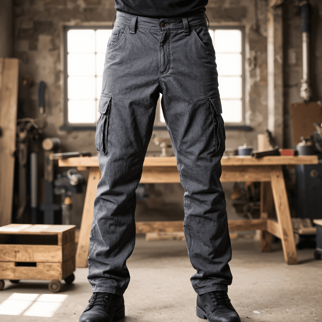 product photography of a pair of work pants, designed for durability and comfort
