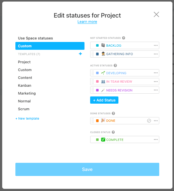 ClickUpのカスタムステータスで進捗を効果的に追跡