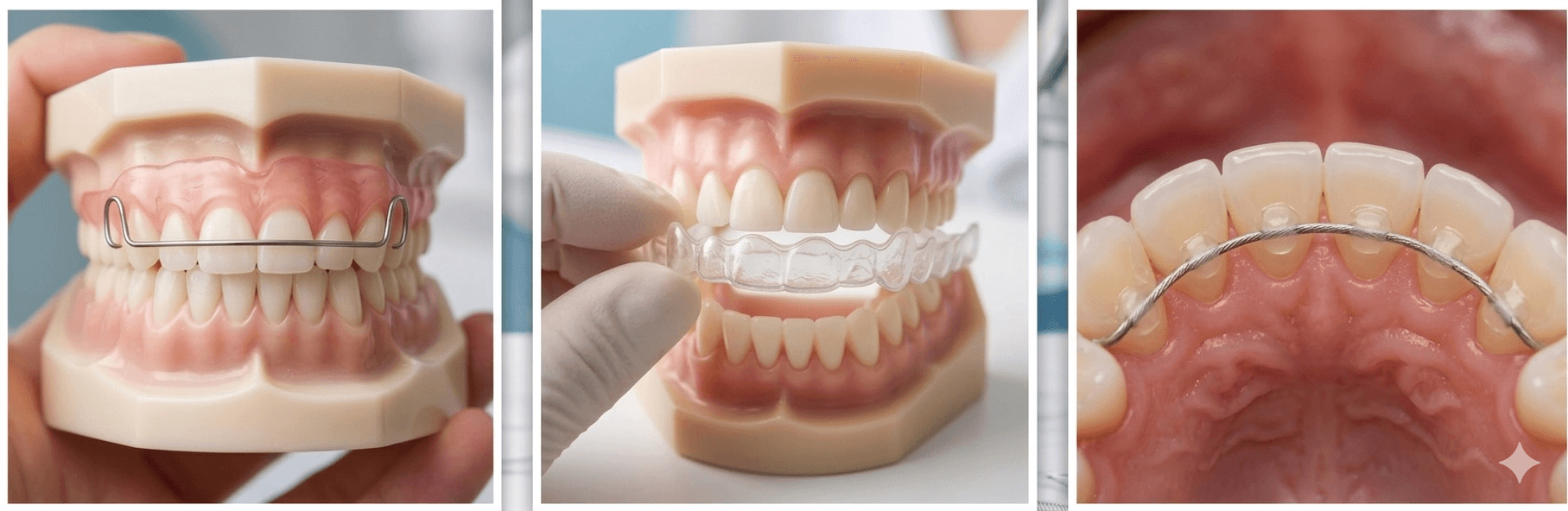Three different types of orthodontic retainers