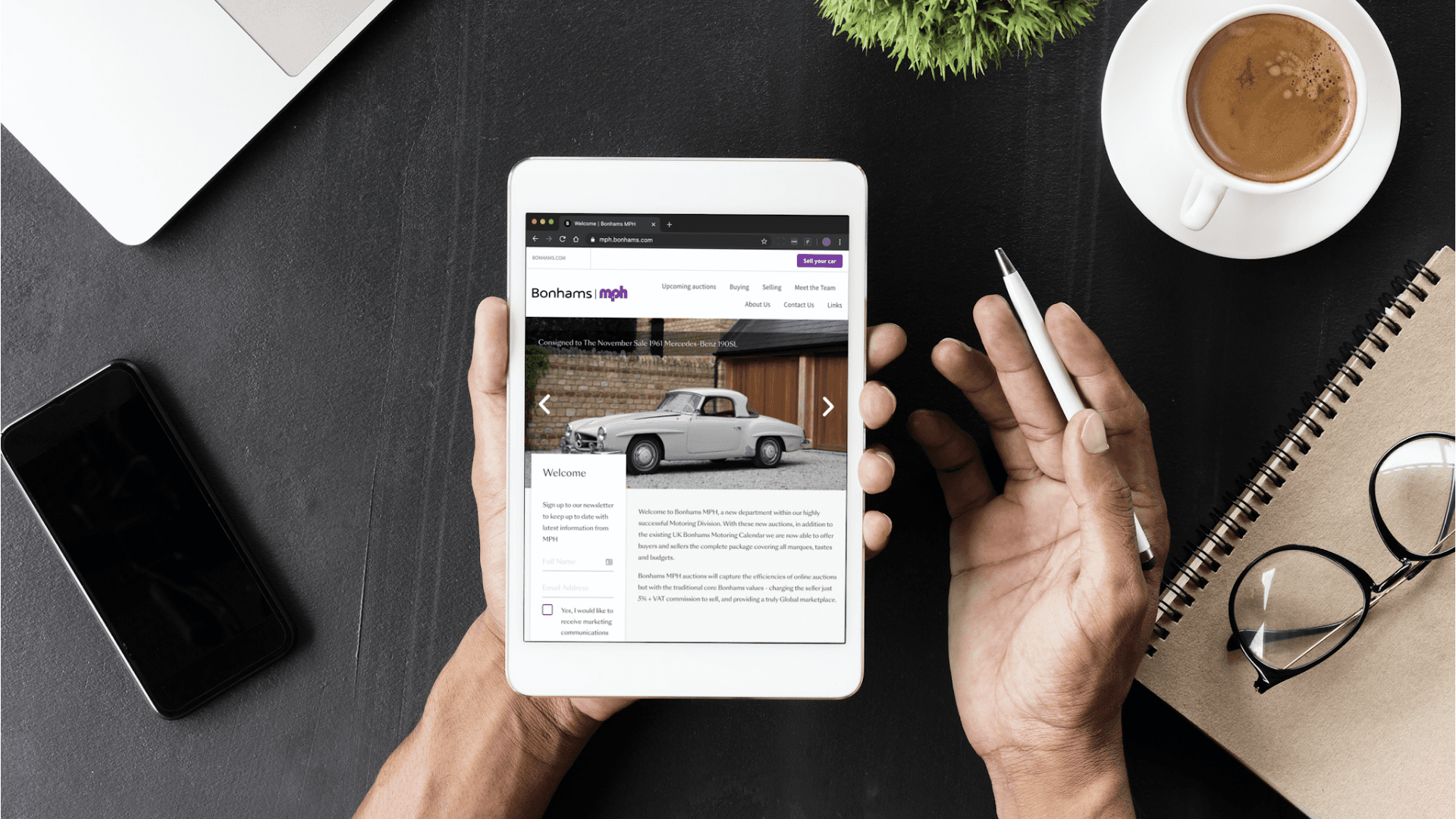 The Bonhams website on tablet