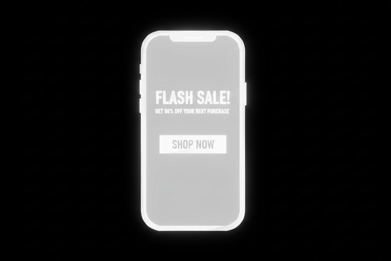 Promotional email template displayed on a smartphone