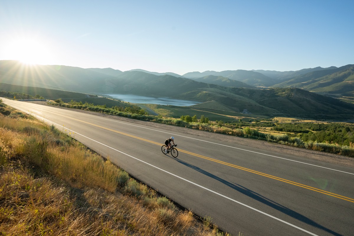 Profesional Cyclists riding through the hills