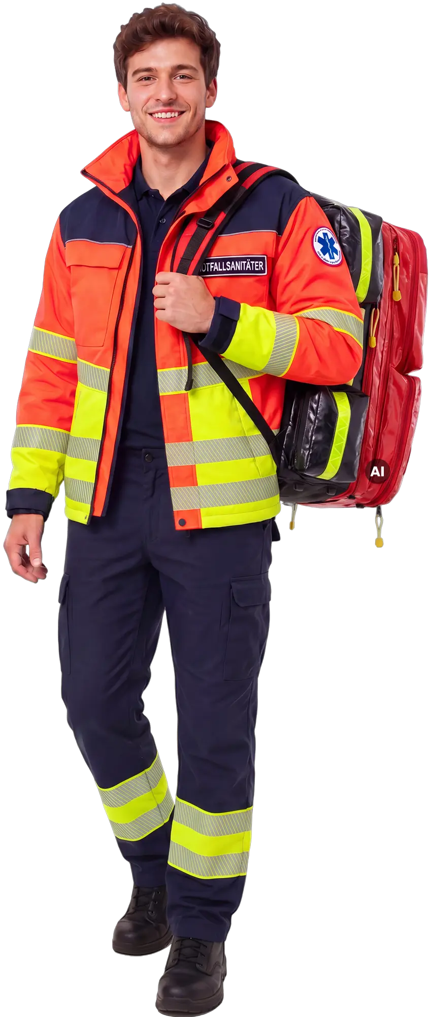 Notfallsanitäter mit Rucksack