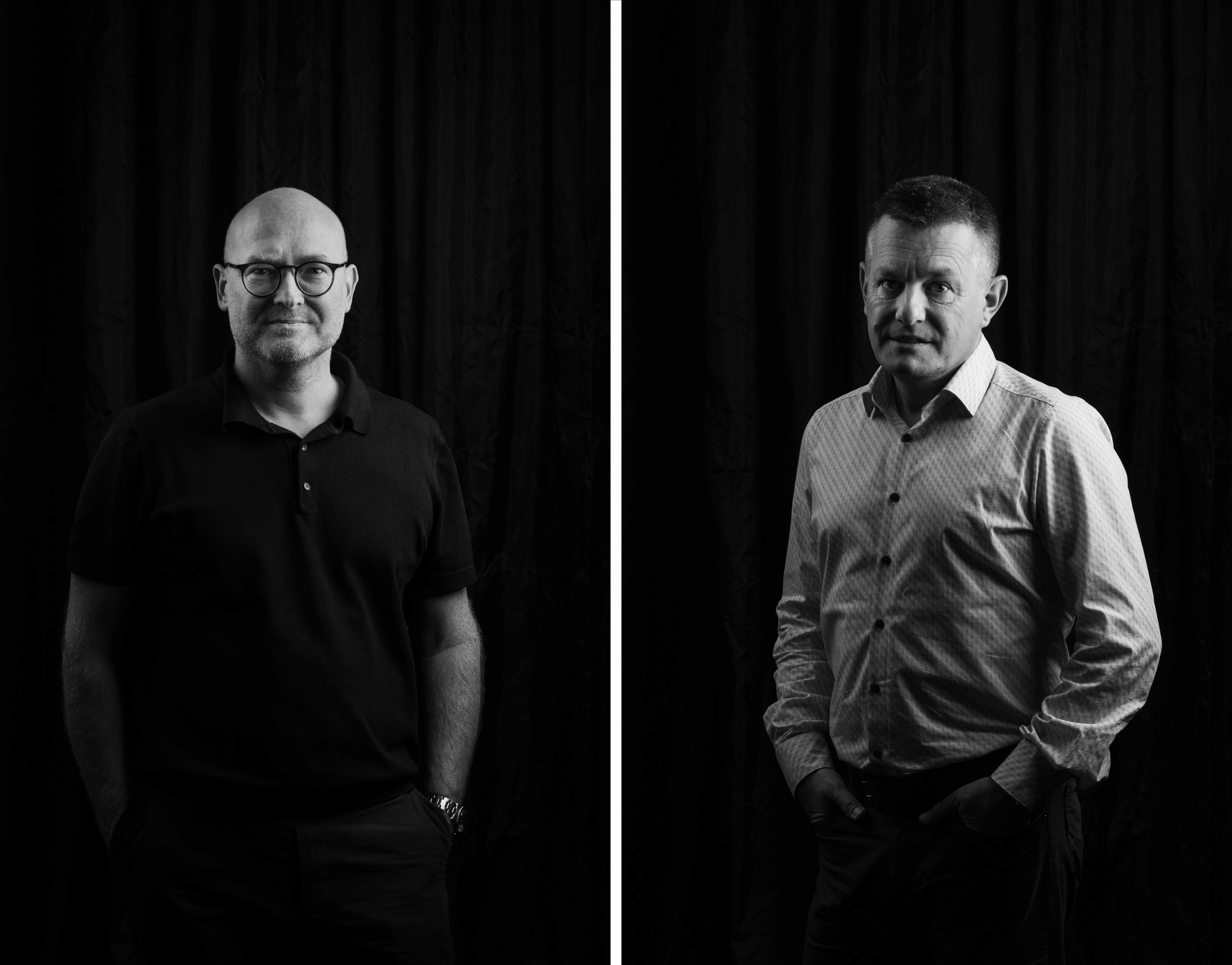 Black and white portrait of Patrick Lambertz and Hans