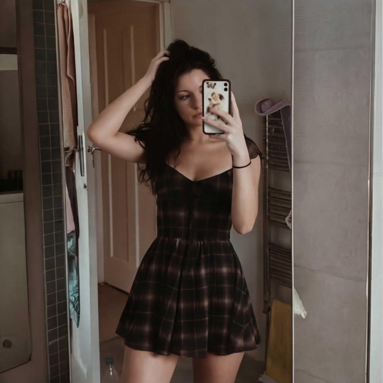 Black Plaid Crop Dress with Platform Boots