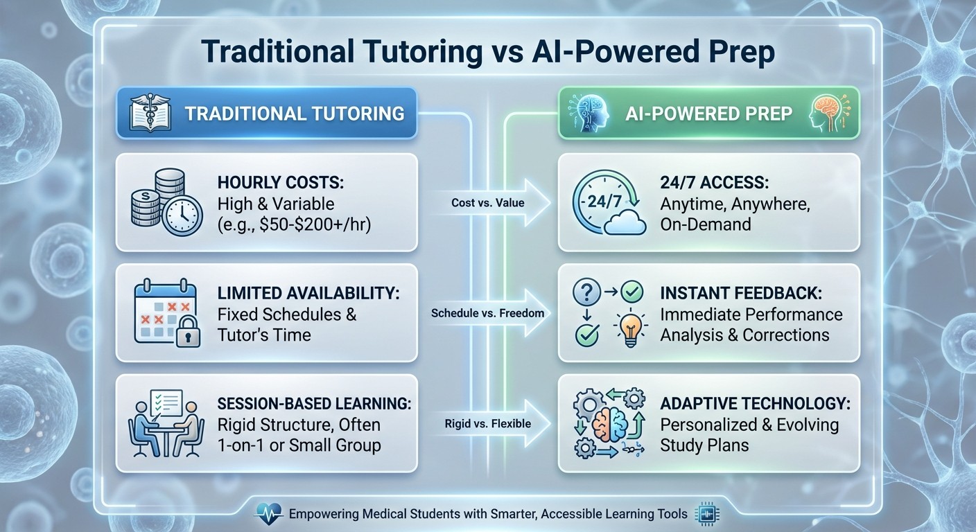 Traditional tutoring vs AI-powered USMLE Step 2 CK prep comparison chart