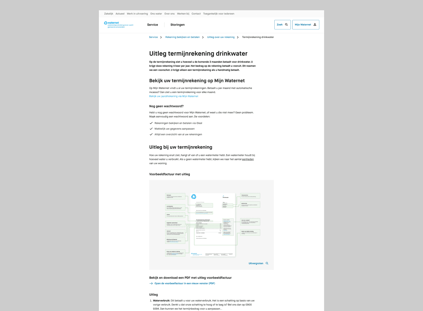 UX-UI design Waternet Amsterdam Uitleg van Factuur online door Freelance Senior UX-UI Designer Michiel Nagtegaal / Mr. Upside uit Voorburg