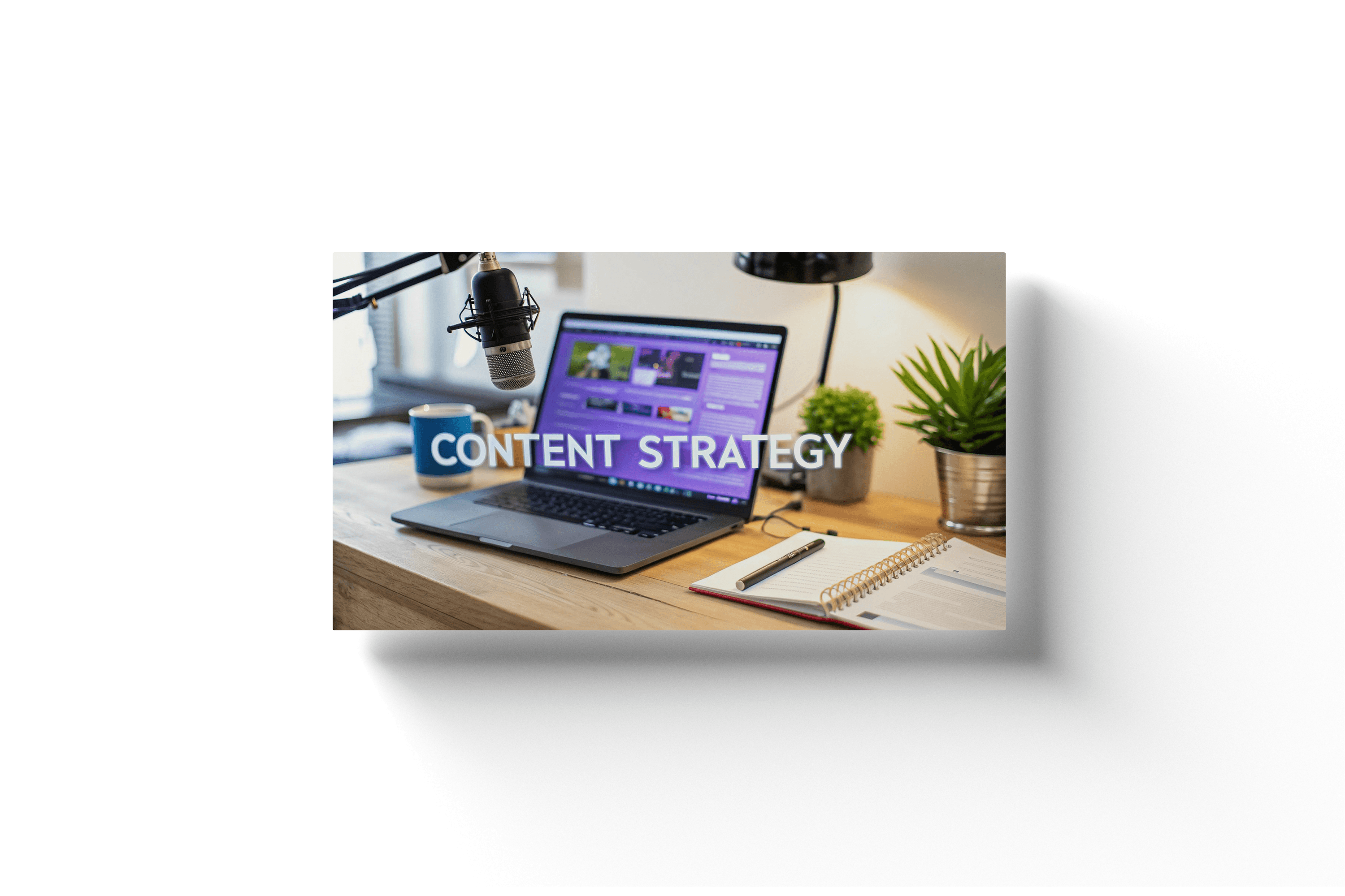 a purple laptop with 3d text reading 'content strategy'