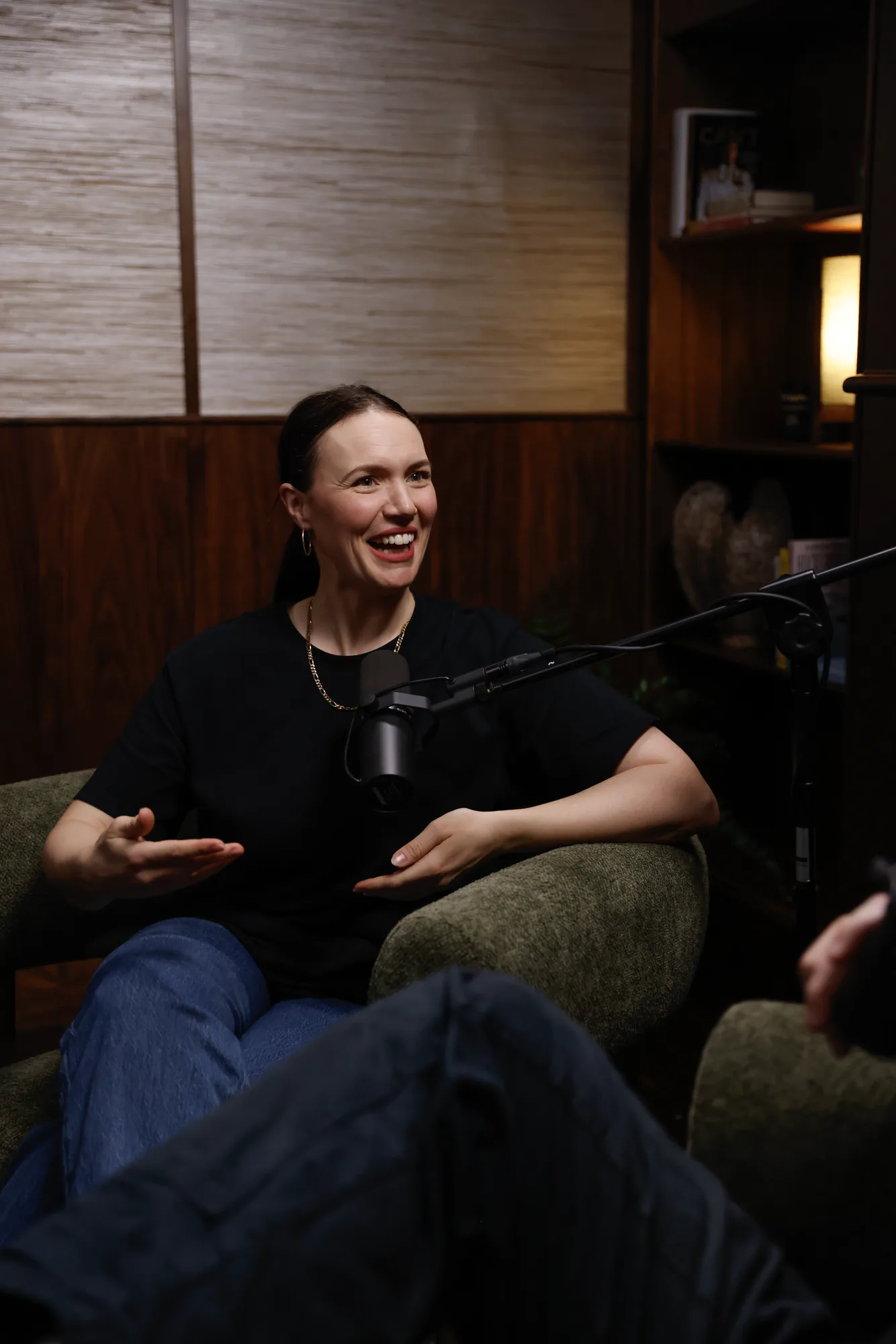 Carina Waye having a conversation during her podcast in the Aspen Studio.