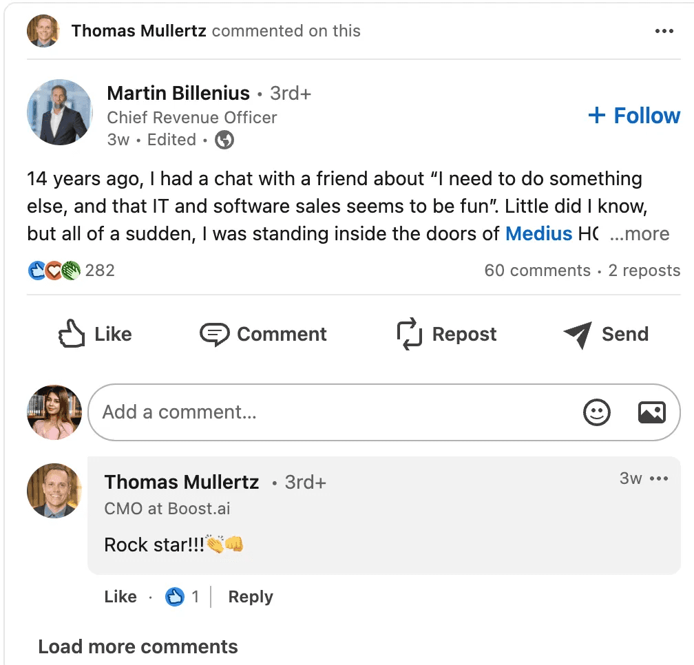 Boost.ai Marketing Spotlight: Thomas Mullertz comment on LinkedIN