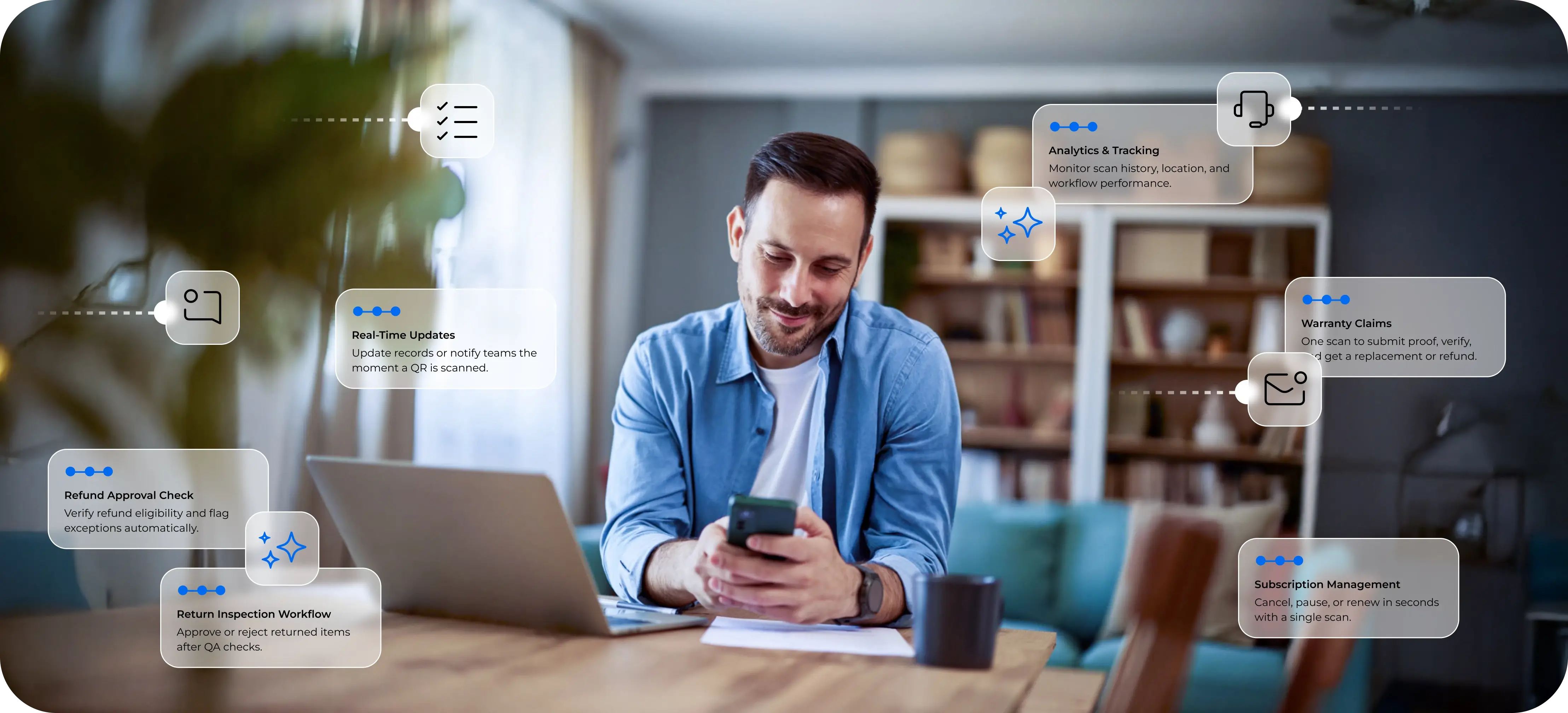 Business owner using a smartphone with AI workflow notifications
