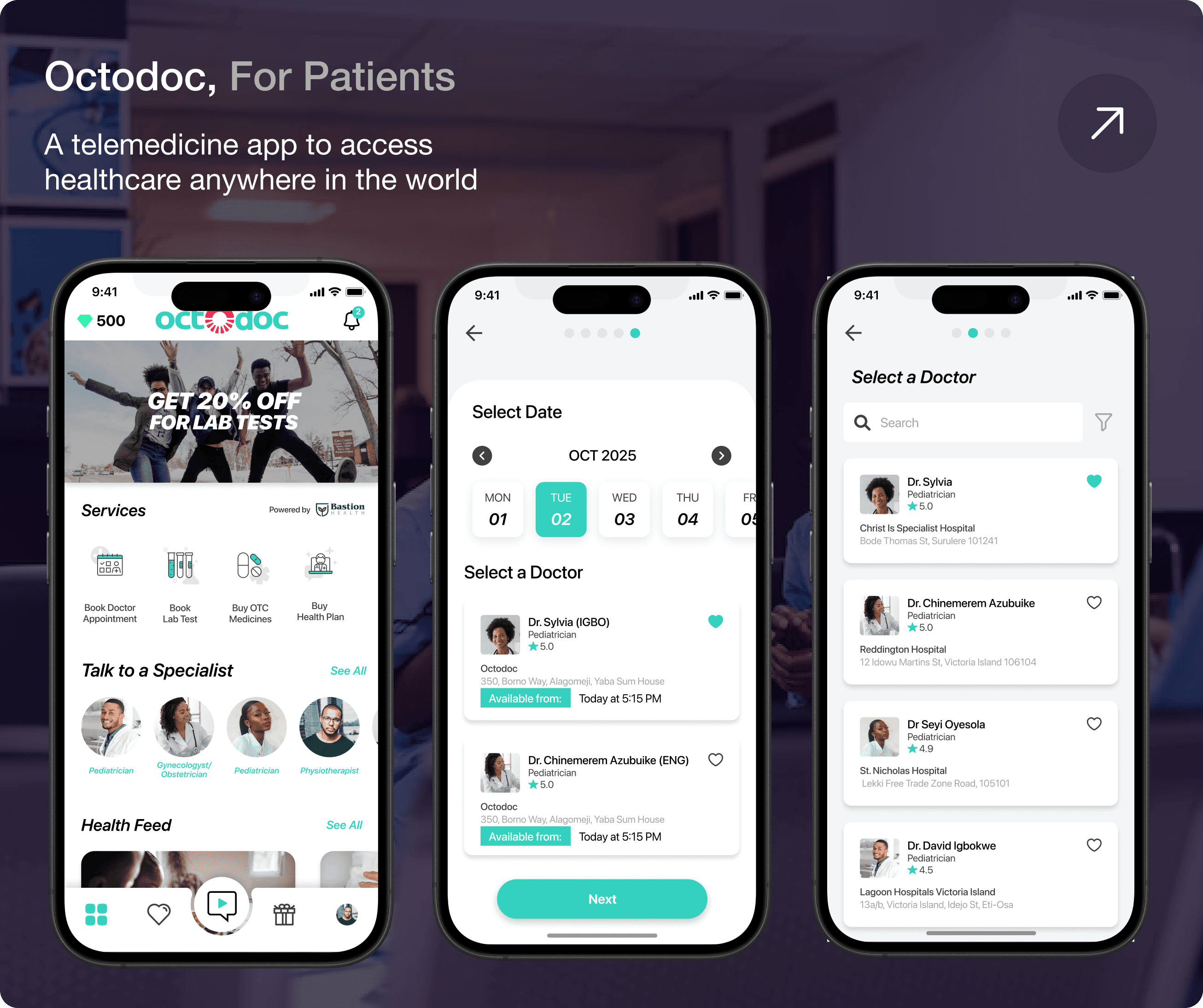 Mockup image of the Octodoc mobile app platform