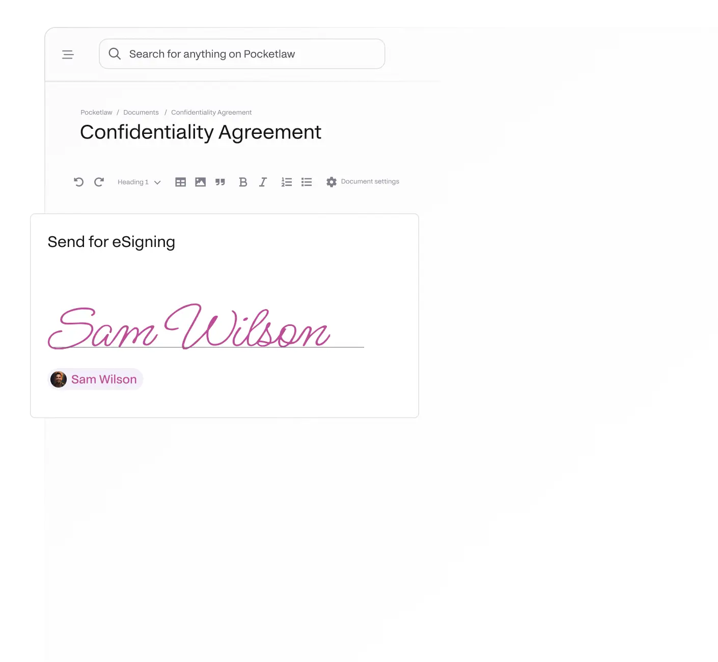 Illustration of Pocketlaw's eSigning feature