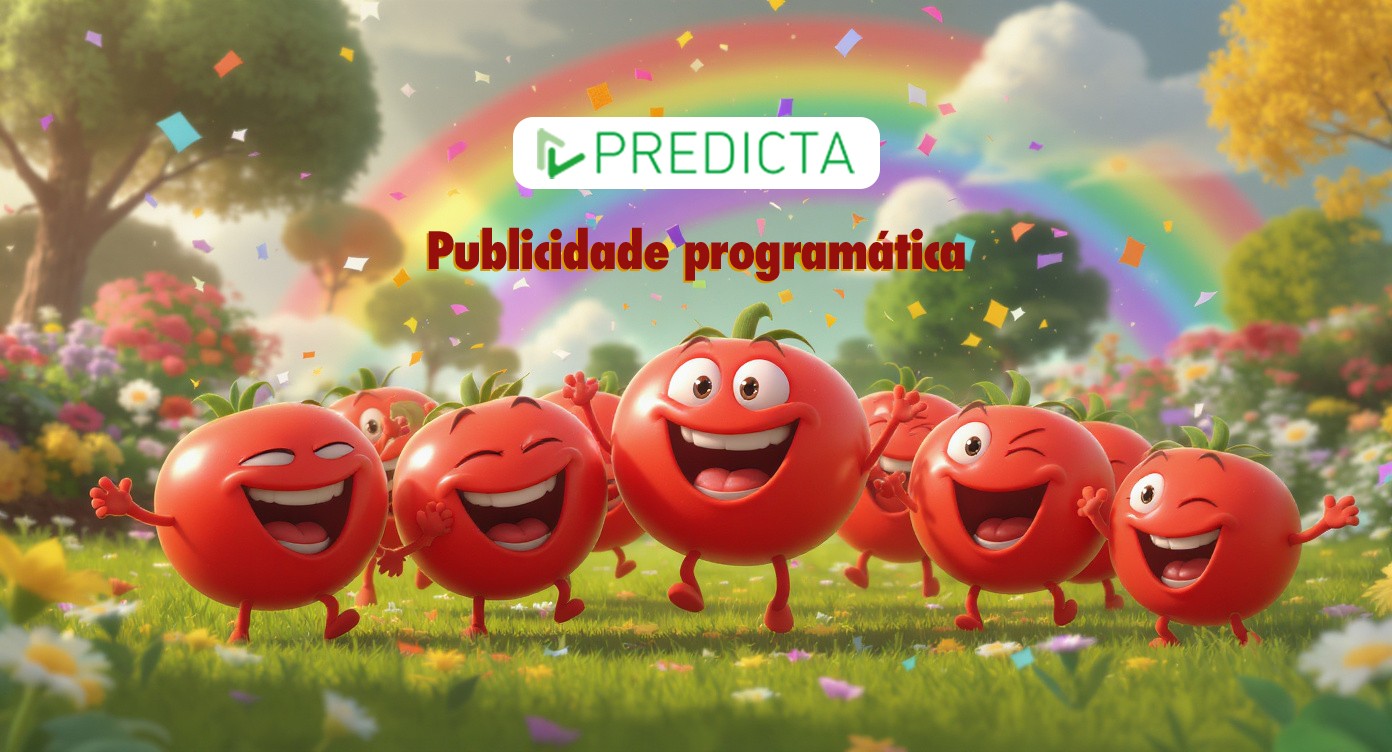 Um público de tomates na relva correndo a luz de um arco-iris