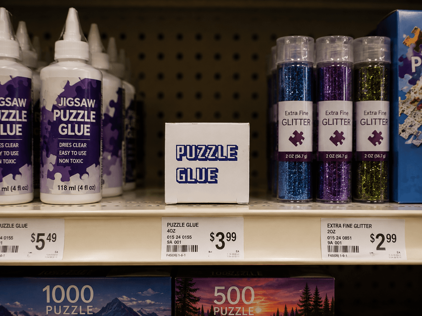 A box with artistic lettering displaying the word "Optics" in purple hues on a wooden surface.
