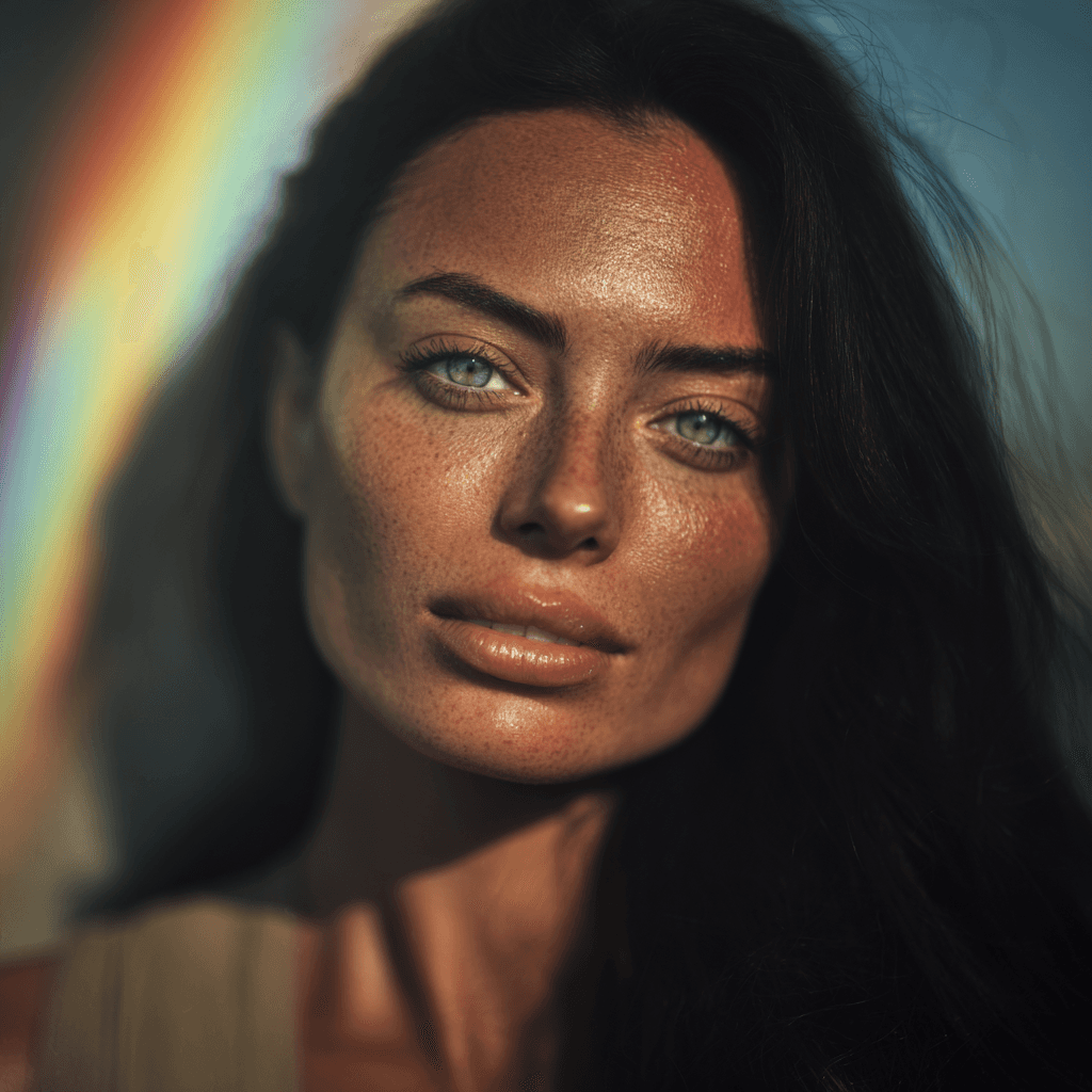 Women with rainbow on face portrait