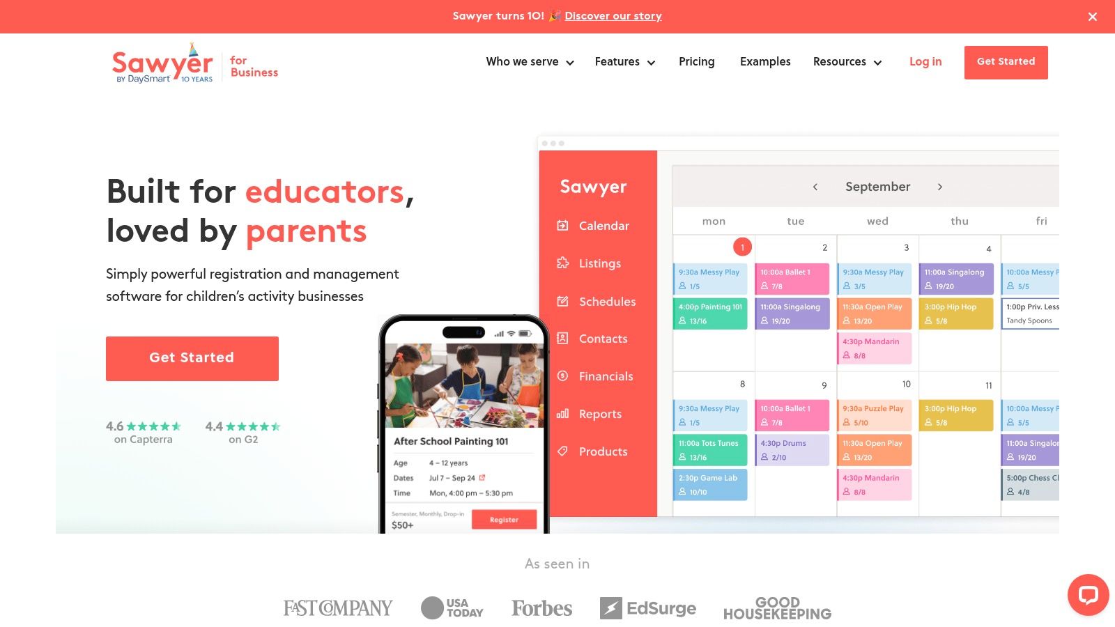 Sawyer for Business scheduling interface for kids' classes.