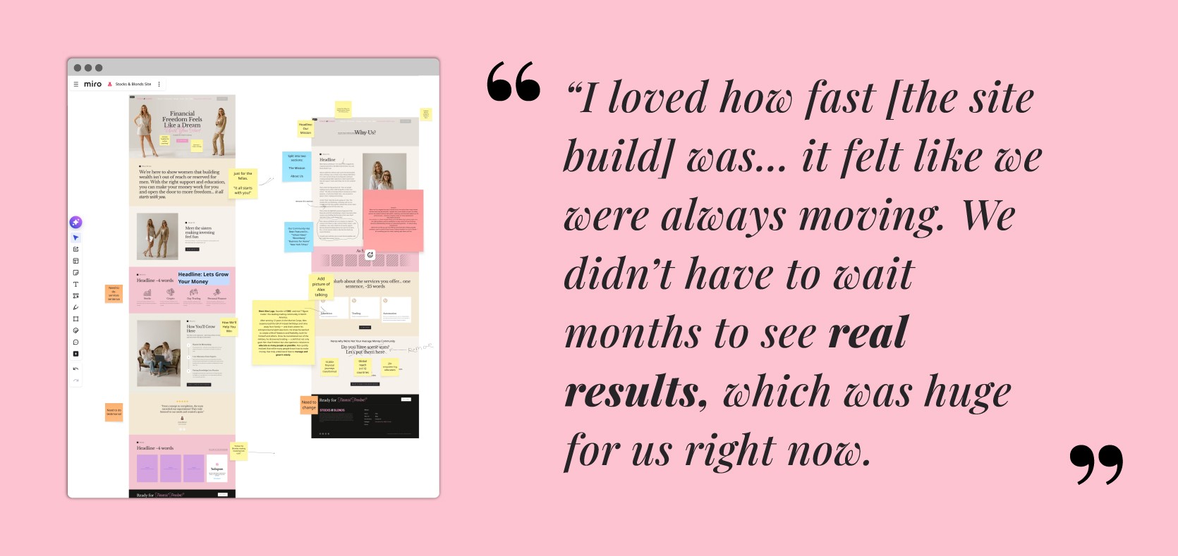 Stocks & Blonds custom Framer website design featuring HubSpot lead capture forms and financial coaching resources.