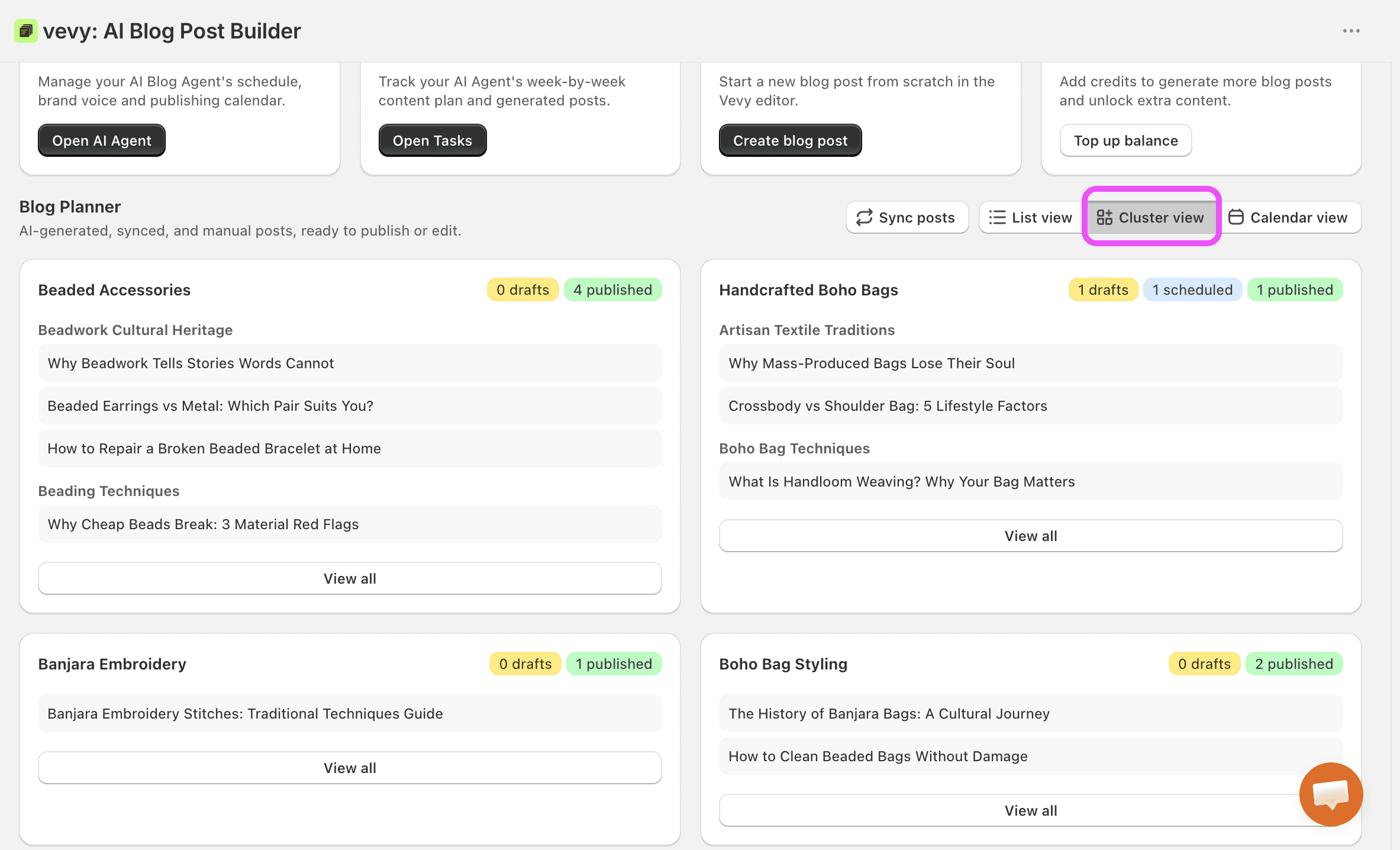 shopify ai blog agent topic clustering