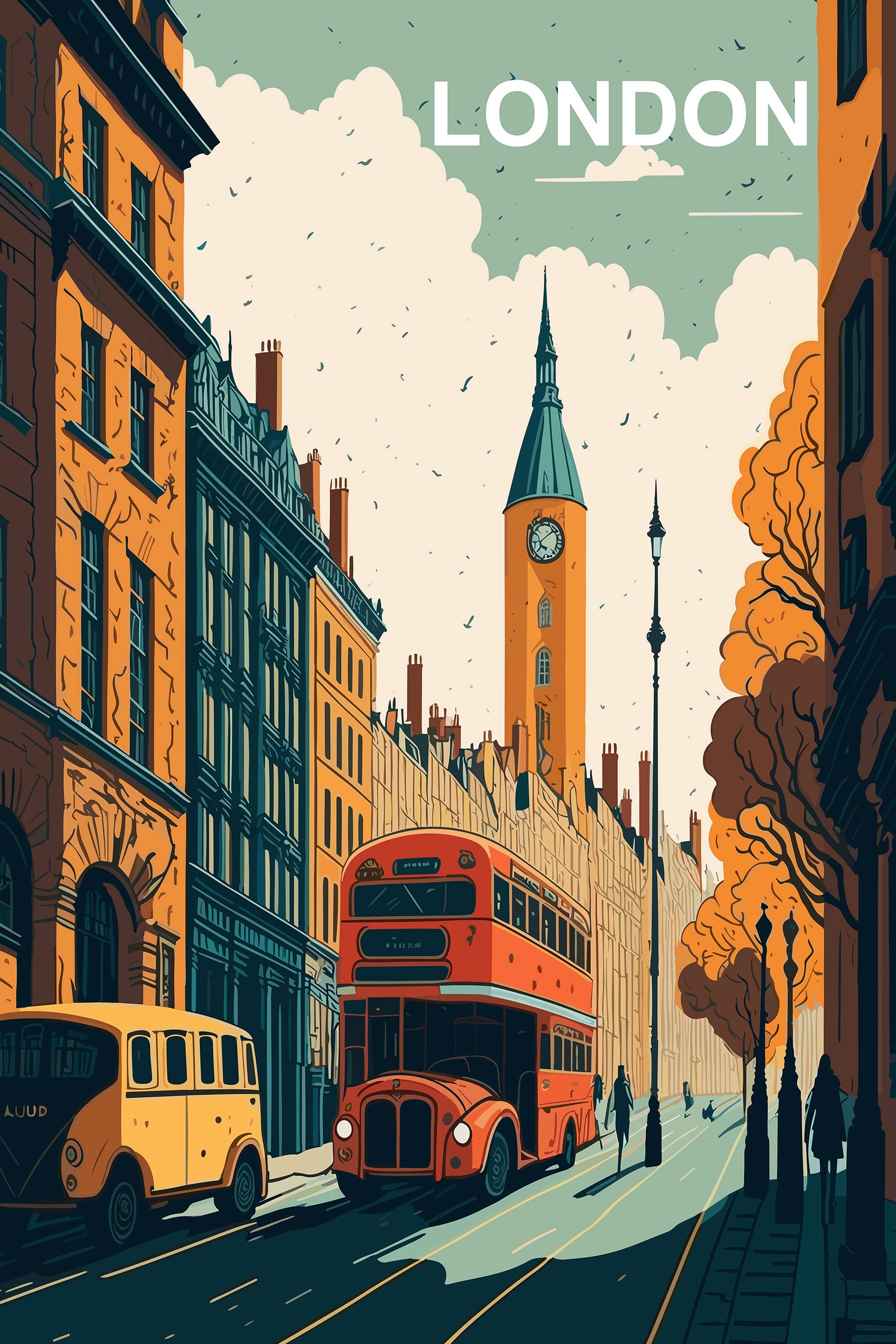 Folk Fable AI london travel poster print
