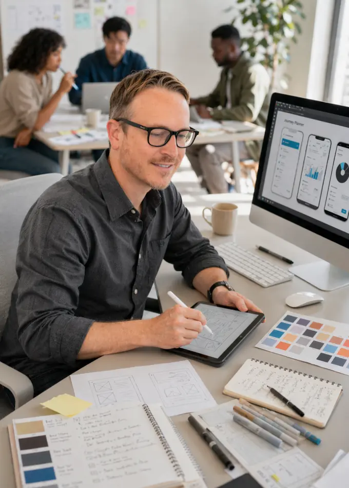 Portrait of portfolio creator – back view