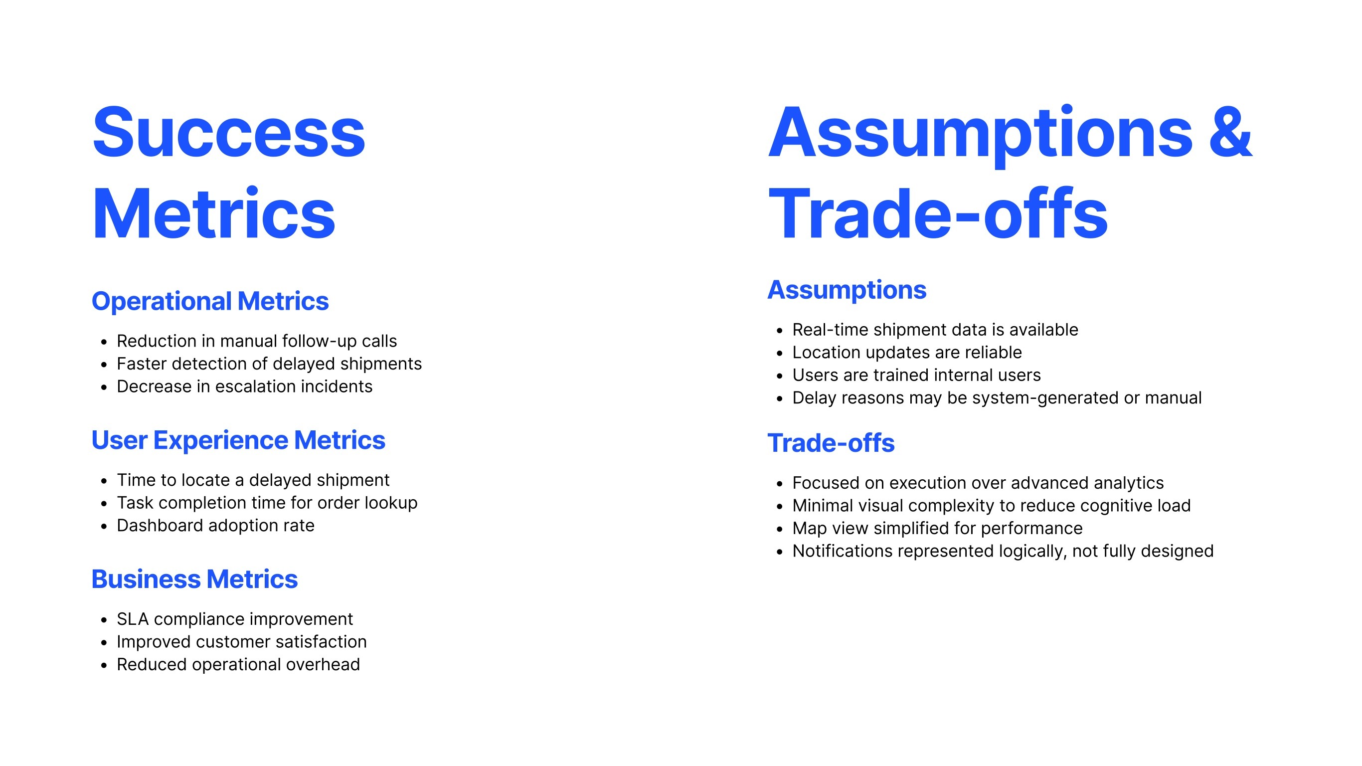 Success metrics