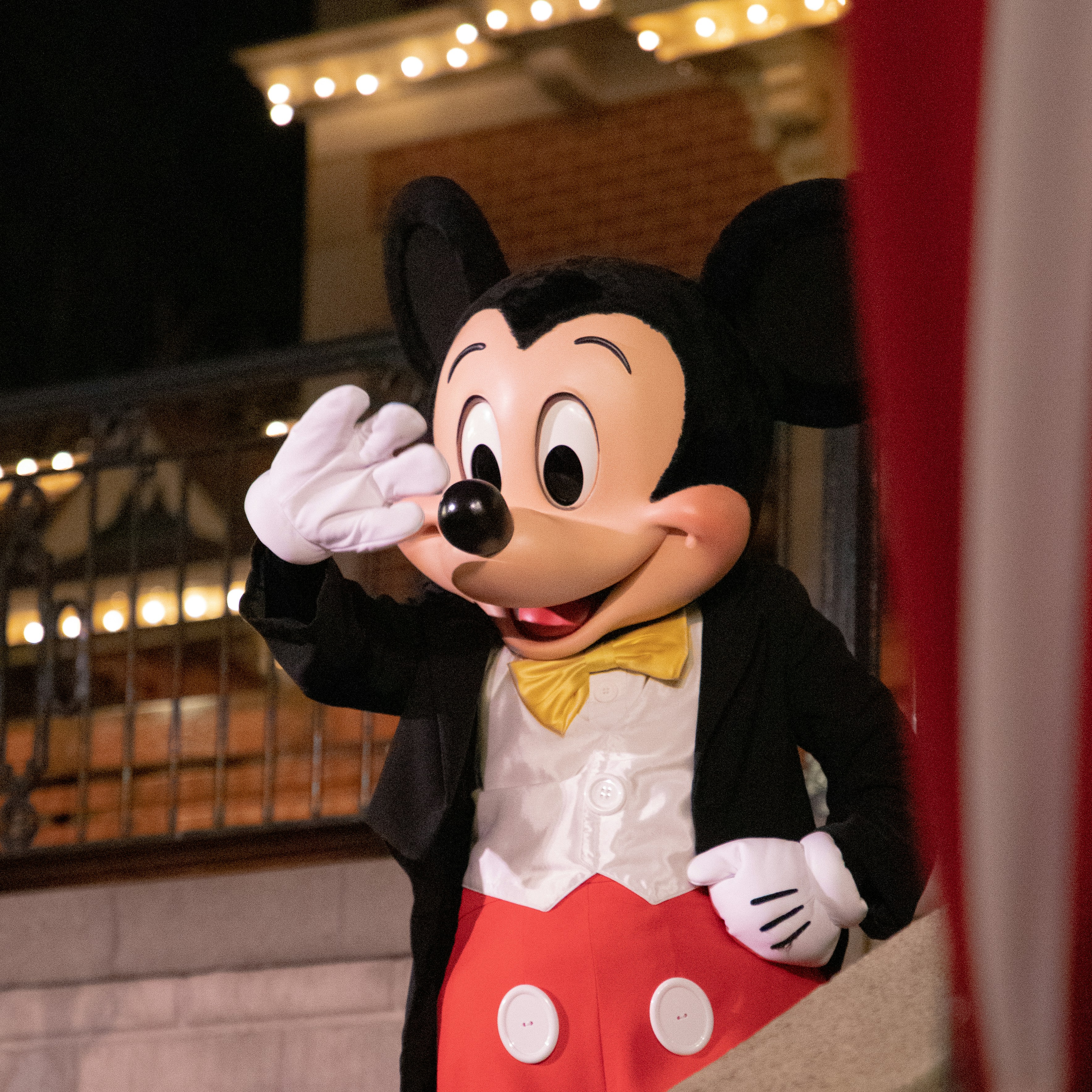 A person dressed in a mickey mouse costume