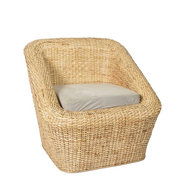 Handwoven cane accent chair with cushion for home décor