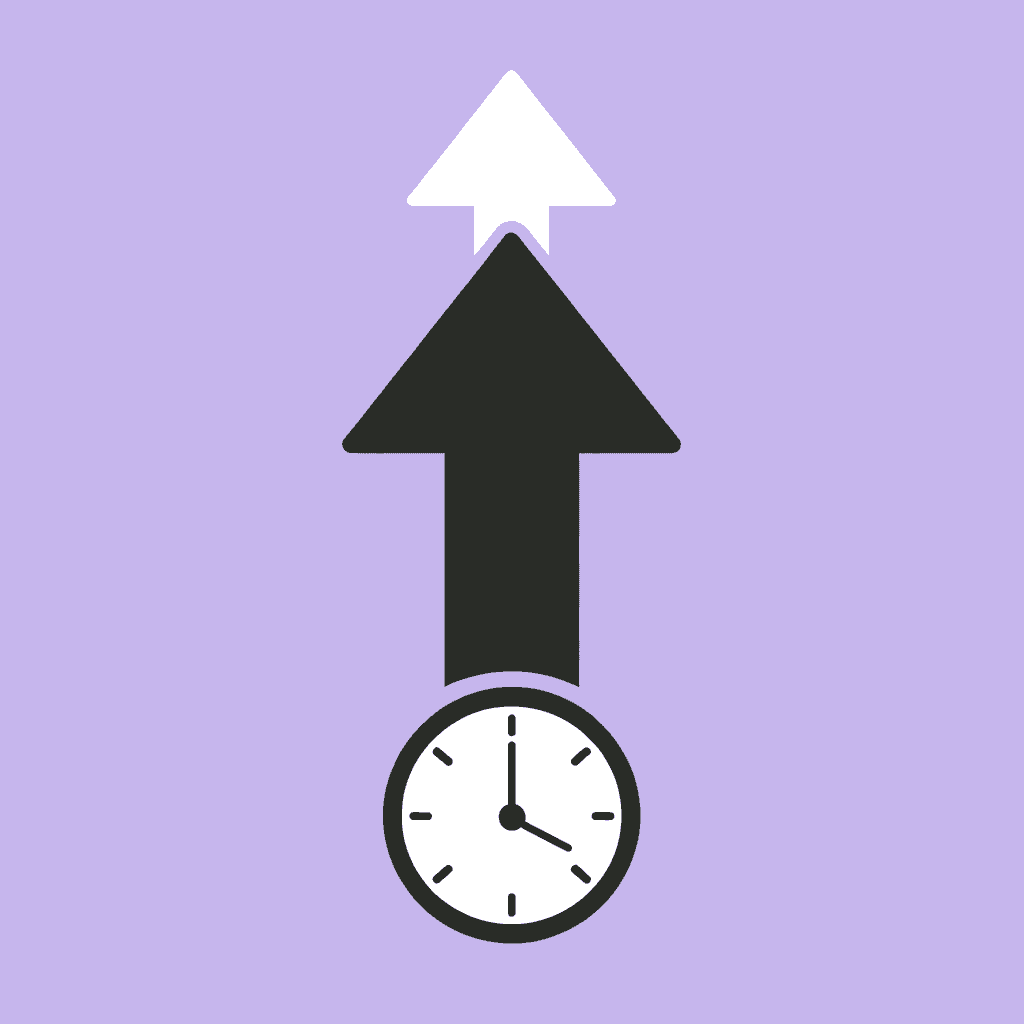 Upward arrow showing growth and improvement in daily productivity time savings
