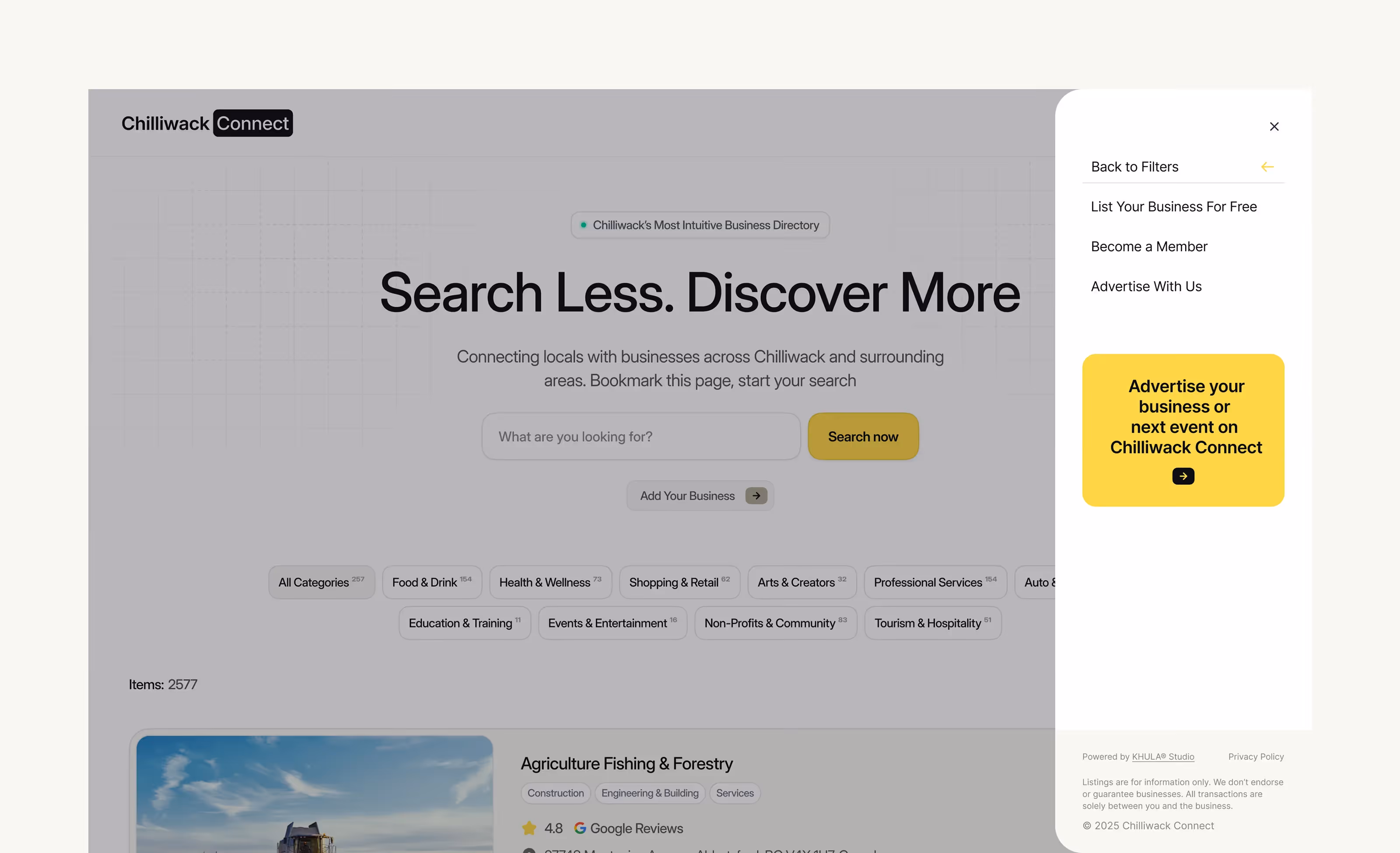 Chilliwack Connect website section highlighting search less discover