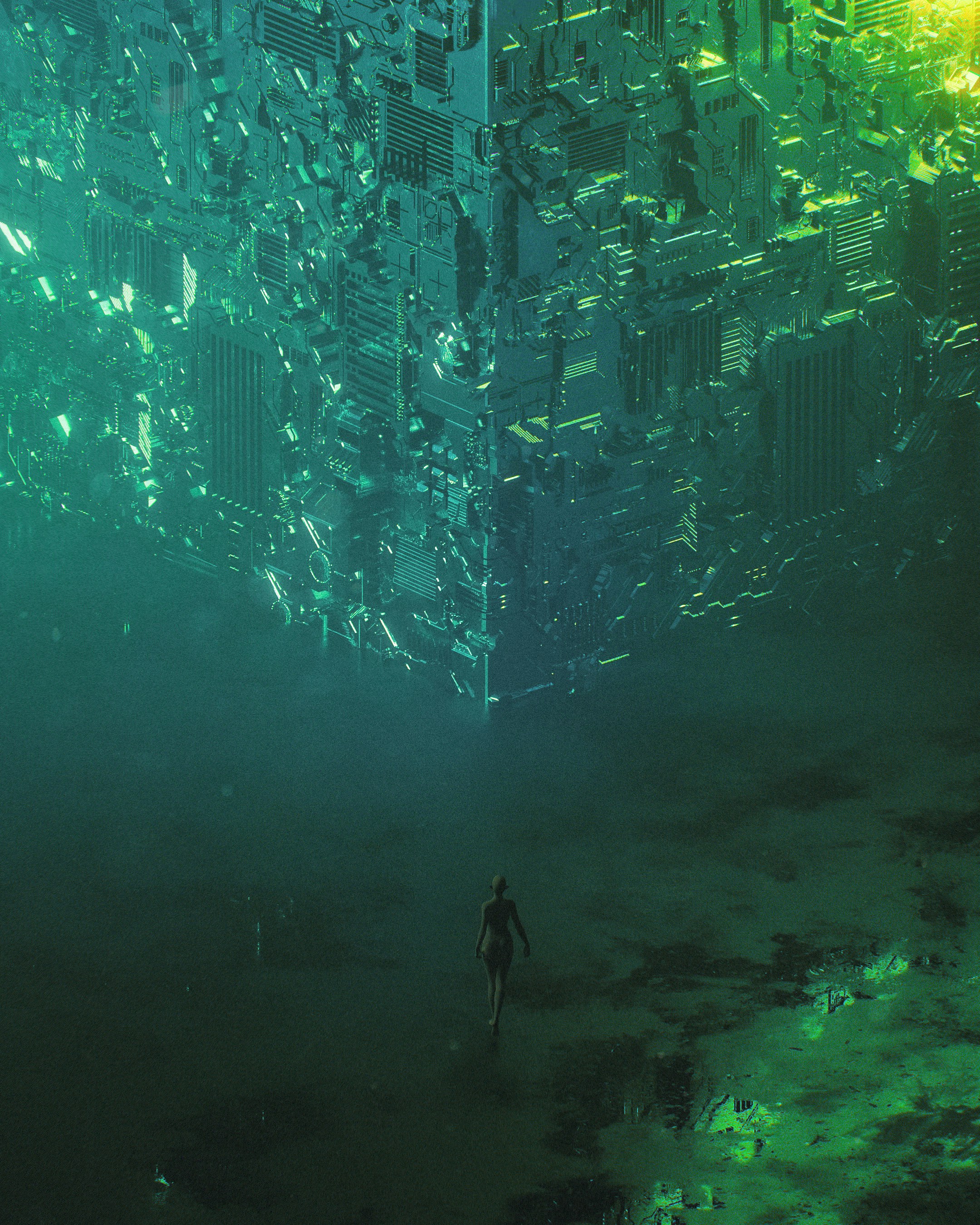 Ein Mann steht vor einem sehr hohen Gebäude