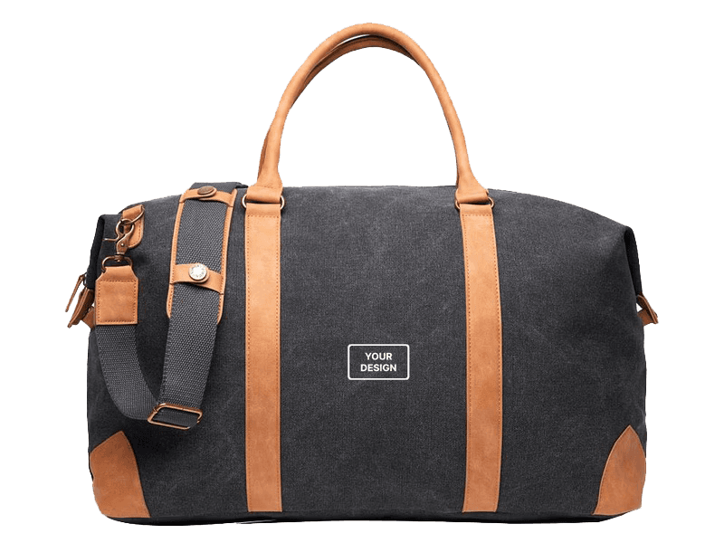 Spacious recycled canvas duffel bag with customizable branding.
