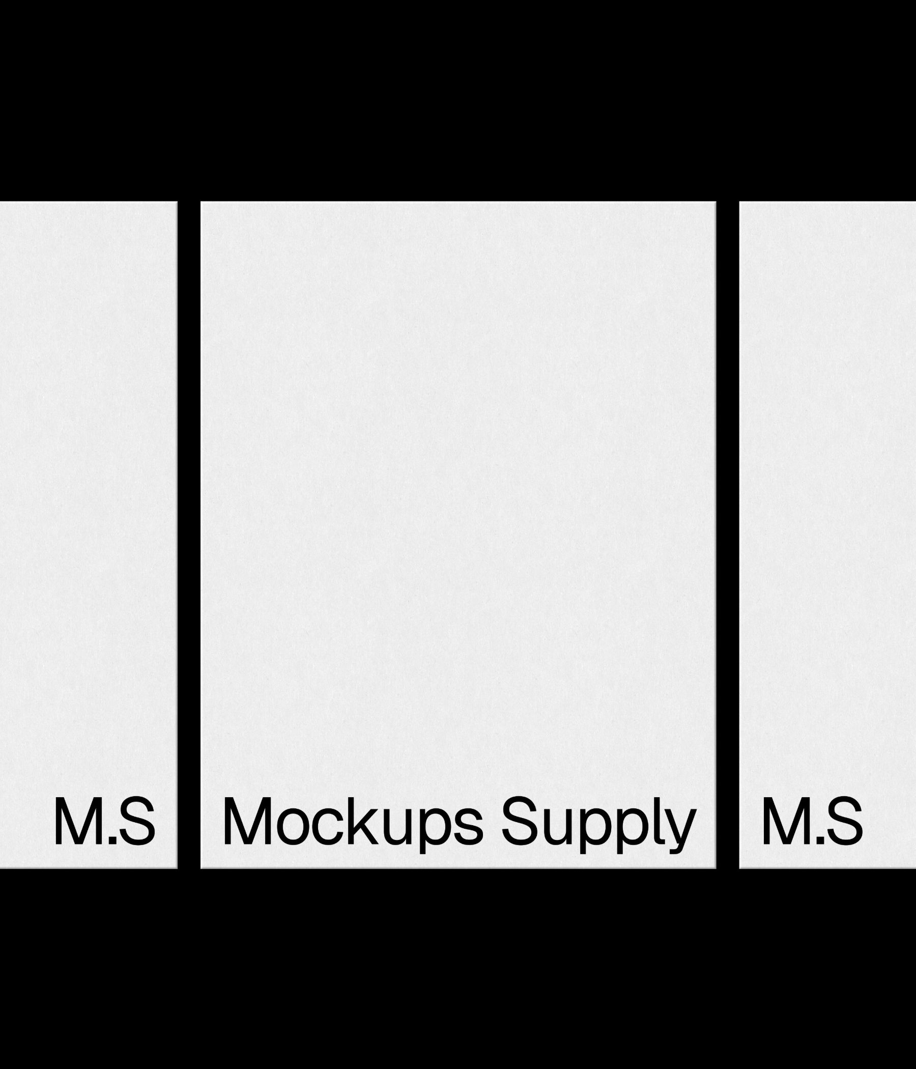 3 US Letter paper mockup portrait for Photoshop with debossed text effect, white papers on black background, minimal stationery and print branding presentation