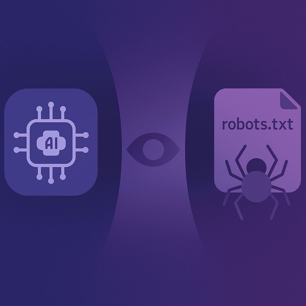 Conceptual diagram of AI entity update and robots.txt gate compressing brand visibility