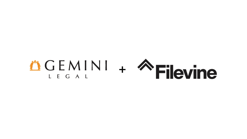 Gemini Legal and Filevine logos to showcase integration for workers' compensation efficiency