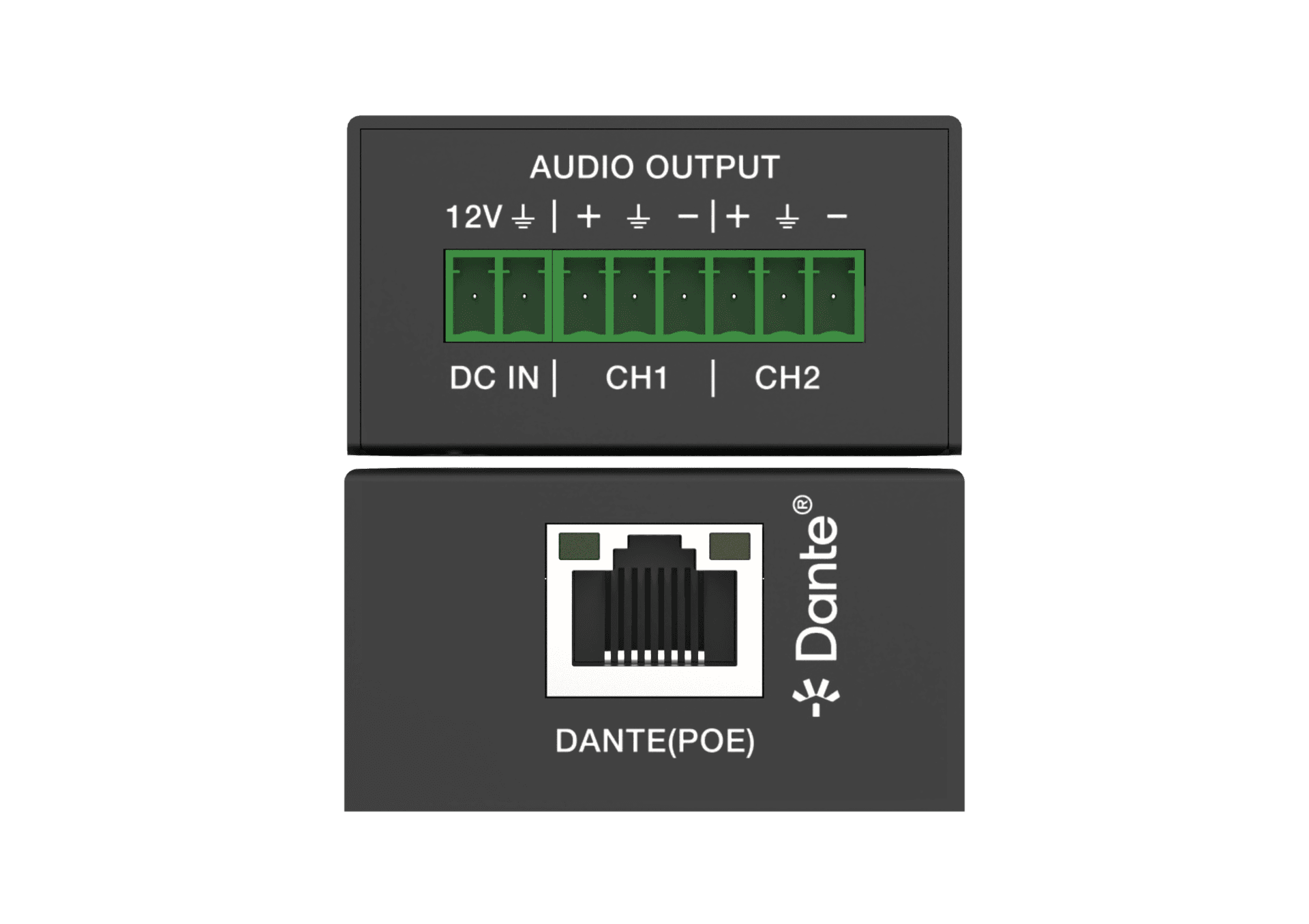 Audio output device with Dante(PoE) and terminal blocks